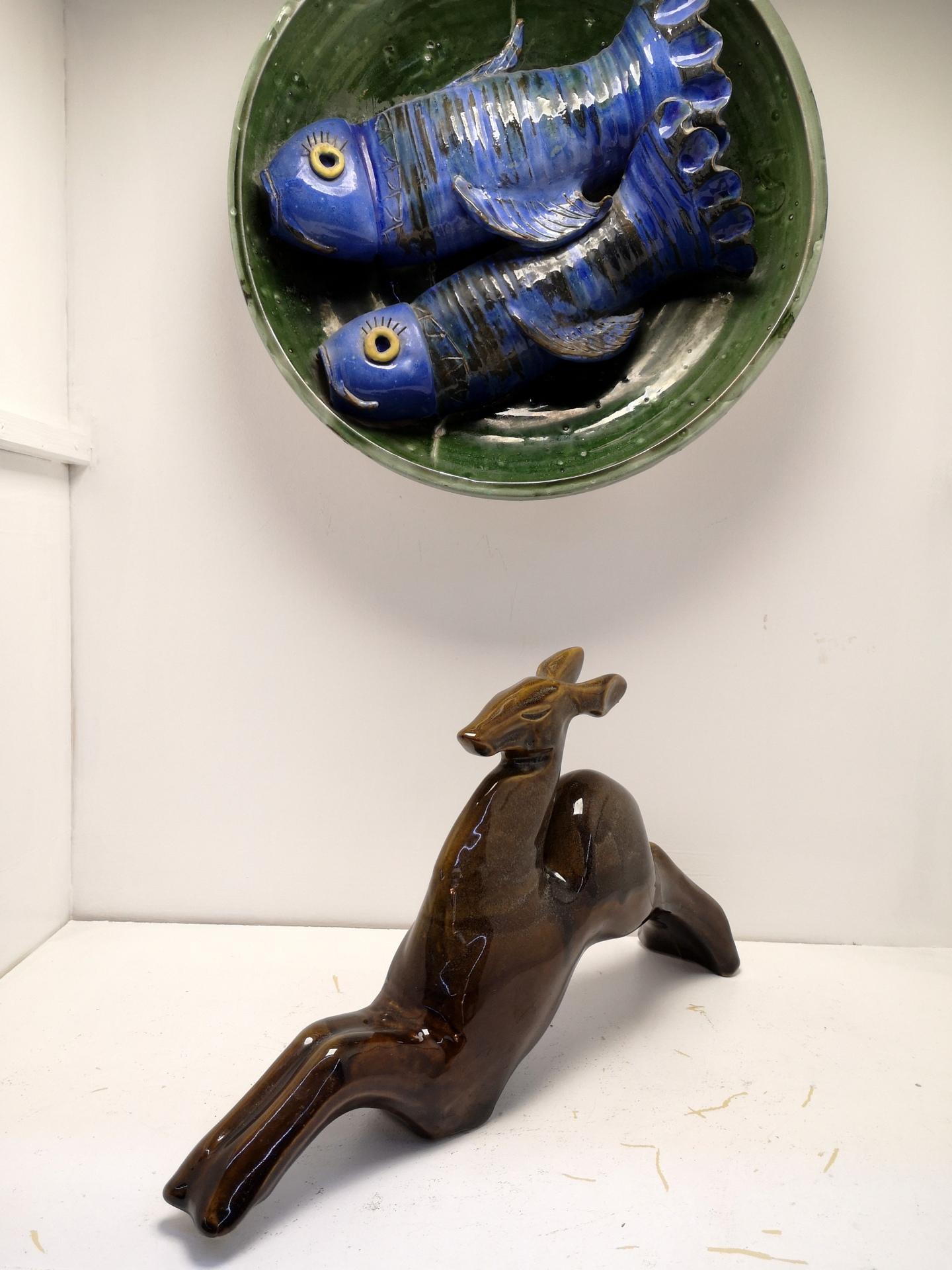 Mid-20th Century Glazed Ceramic Roe, 1960's For Sale