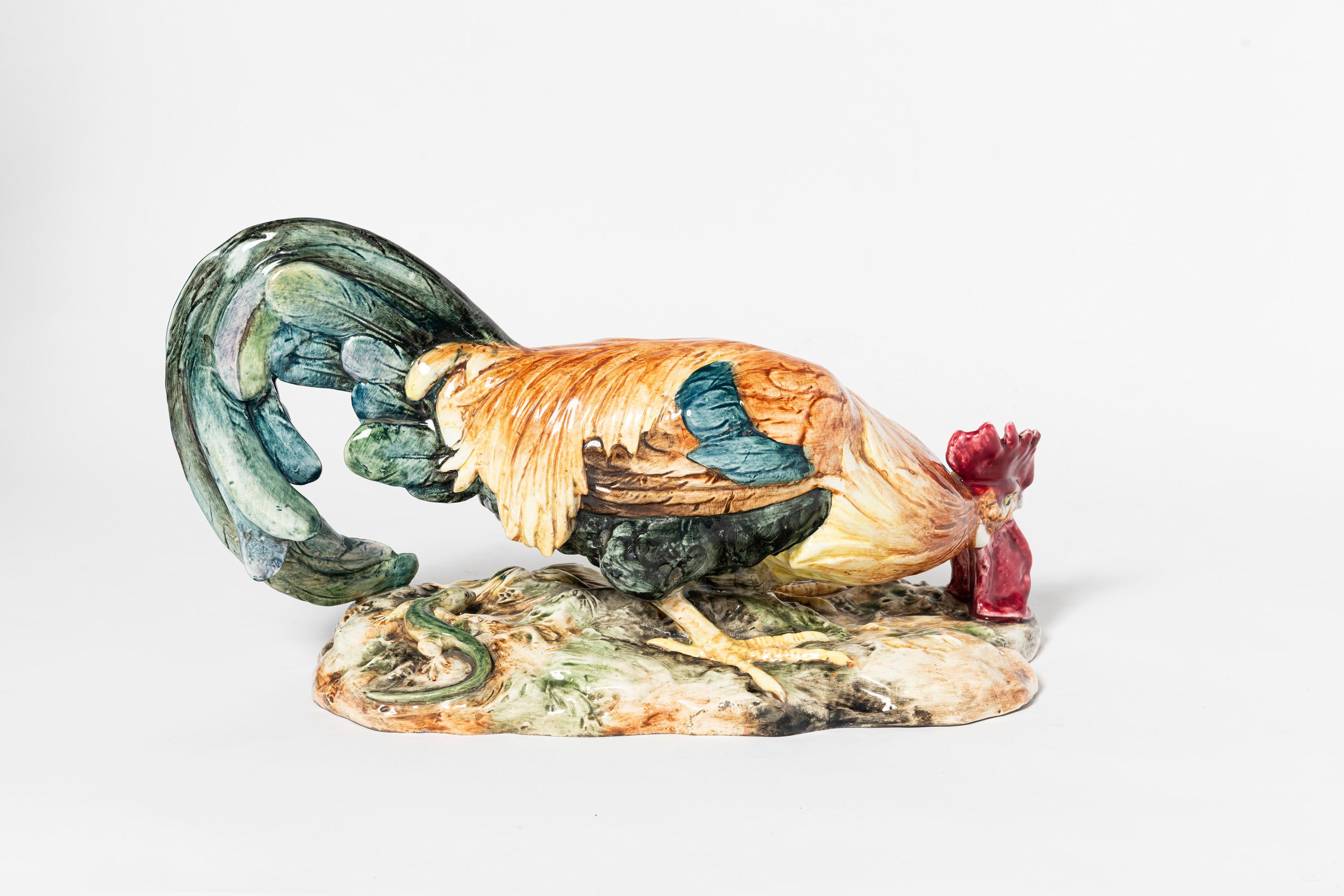 Vernissé Coq en céramique émaillée. Tchèque, début du XXe siècle. en vente