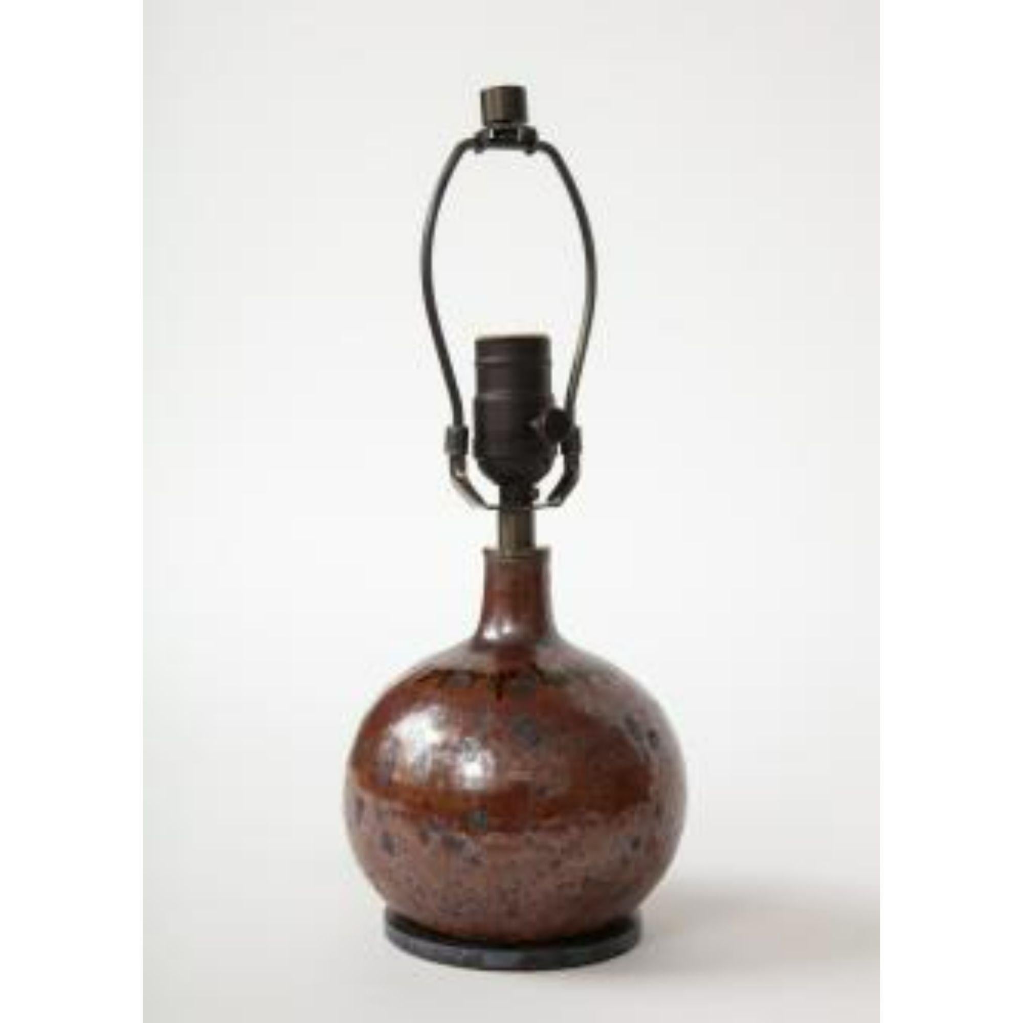 Modern Glazed Ceramic Round Mid-Century Brown Lamp, France For Sale