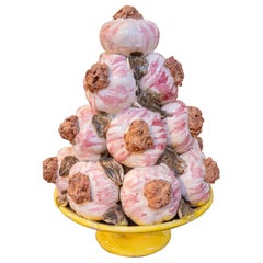 Glazed Ceramic Sculpture of Stacked Garlic Cloves, Hand-Painted, 1970