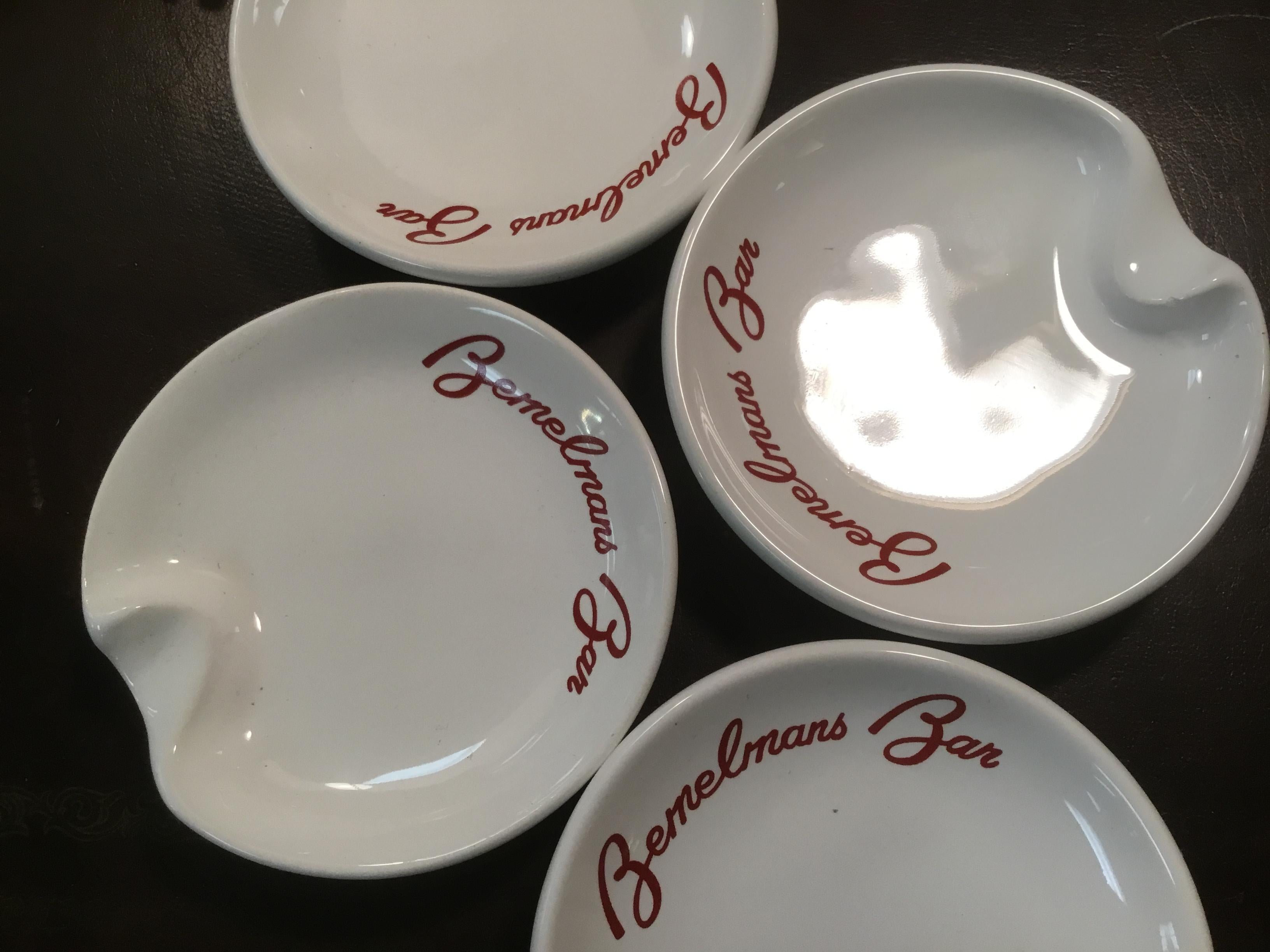 Hollywood Regency Glazed Ceramic Set of Four Bemelman's Bar Ashtrays New York C