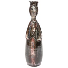 Glazed Ceramic Studio Gambone Style Gray, Red Sculpture Mid-Century Modern