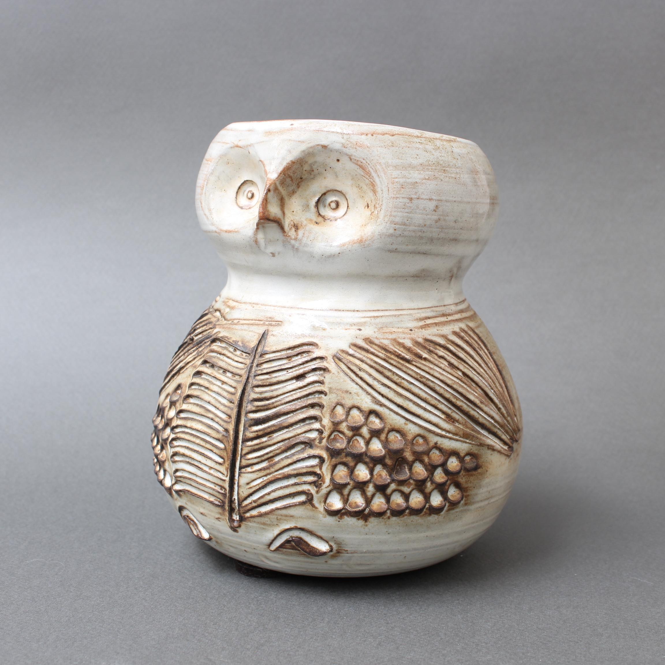 Mid-Century Modern Glazed Ceramic Stylised Owl Vase by Jacques Pouchain, circa 1960s