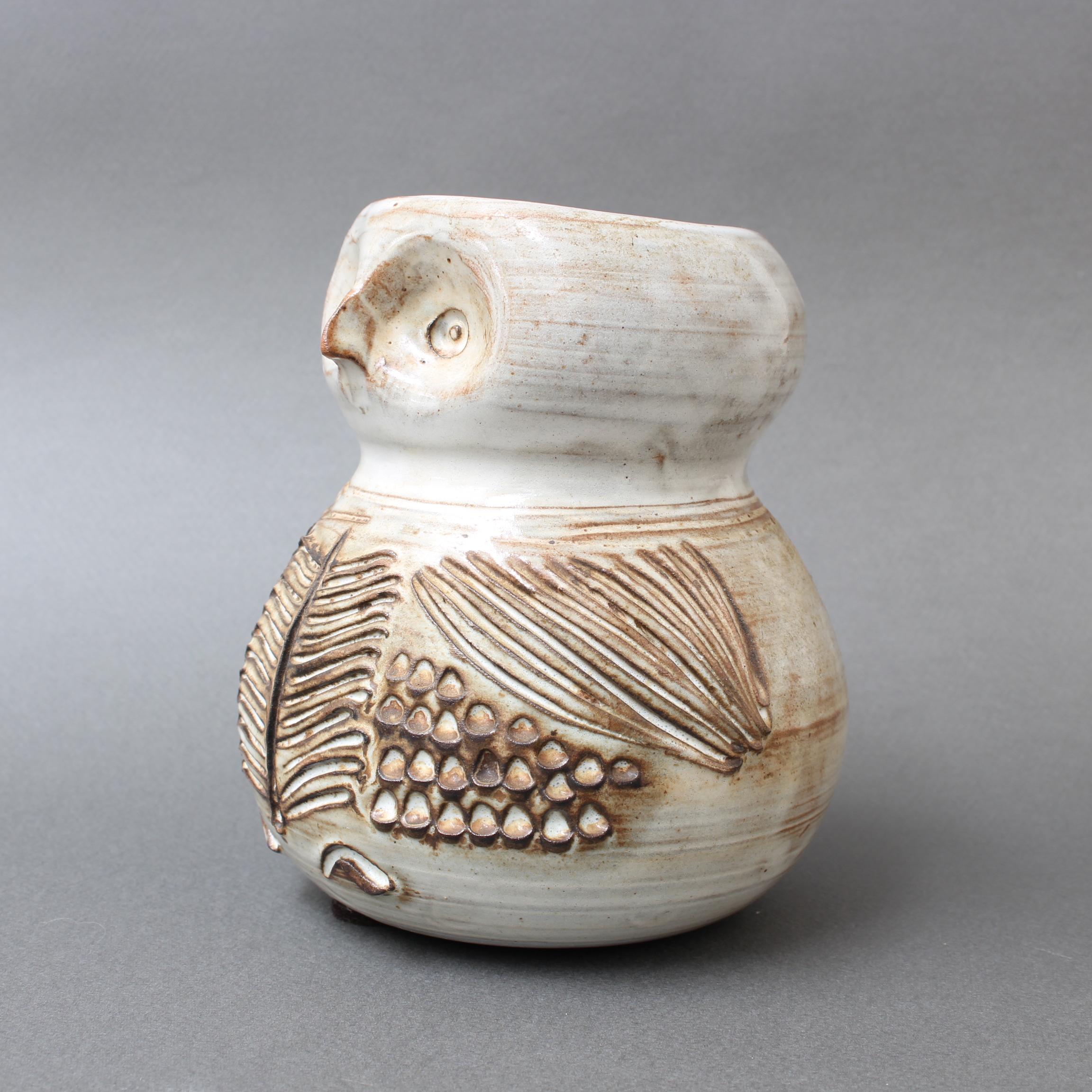 French Glazed Ceramic Stylised Owl Vase by Jacques Pouchain, circa 1960s