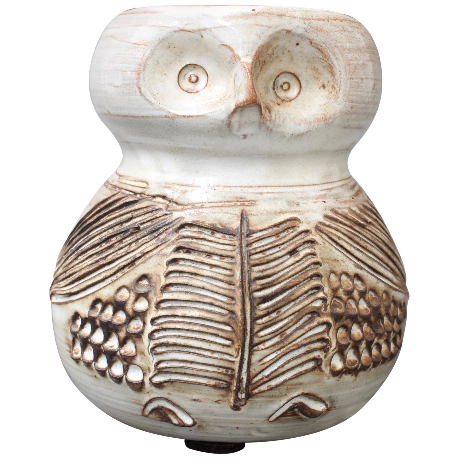 Glazed Ceramic Stylised Owl Vase by Jacques Pouchain, circa 1960s