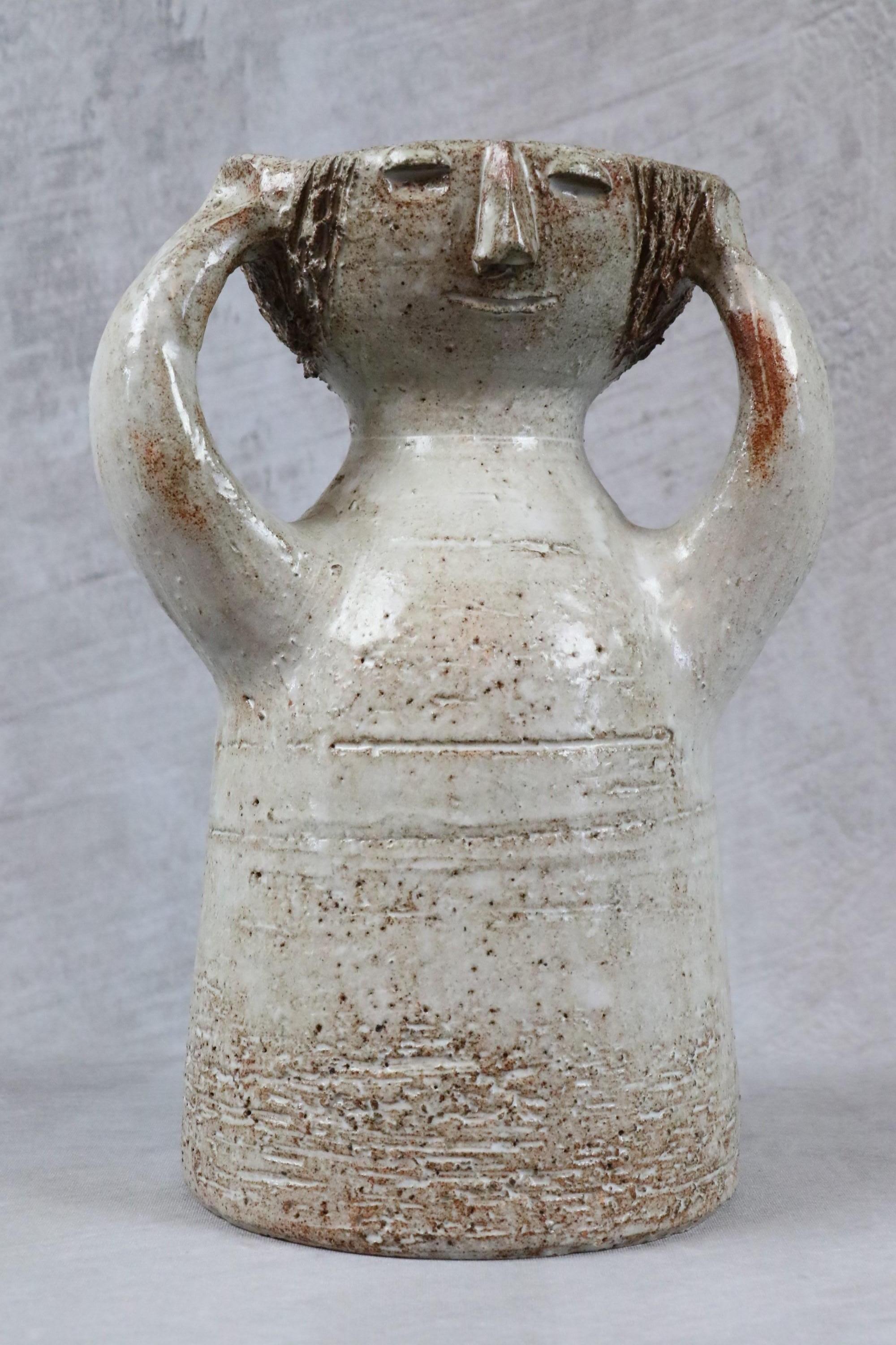 Vernissé Vase femme stylisé en céramique émaillée de Dominique Pouchain, poterie française