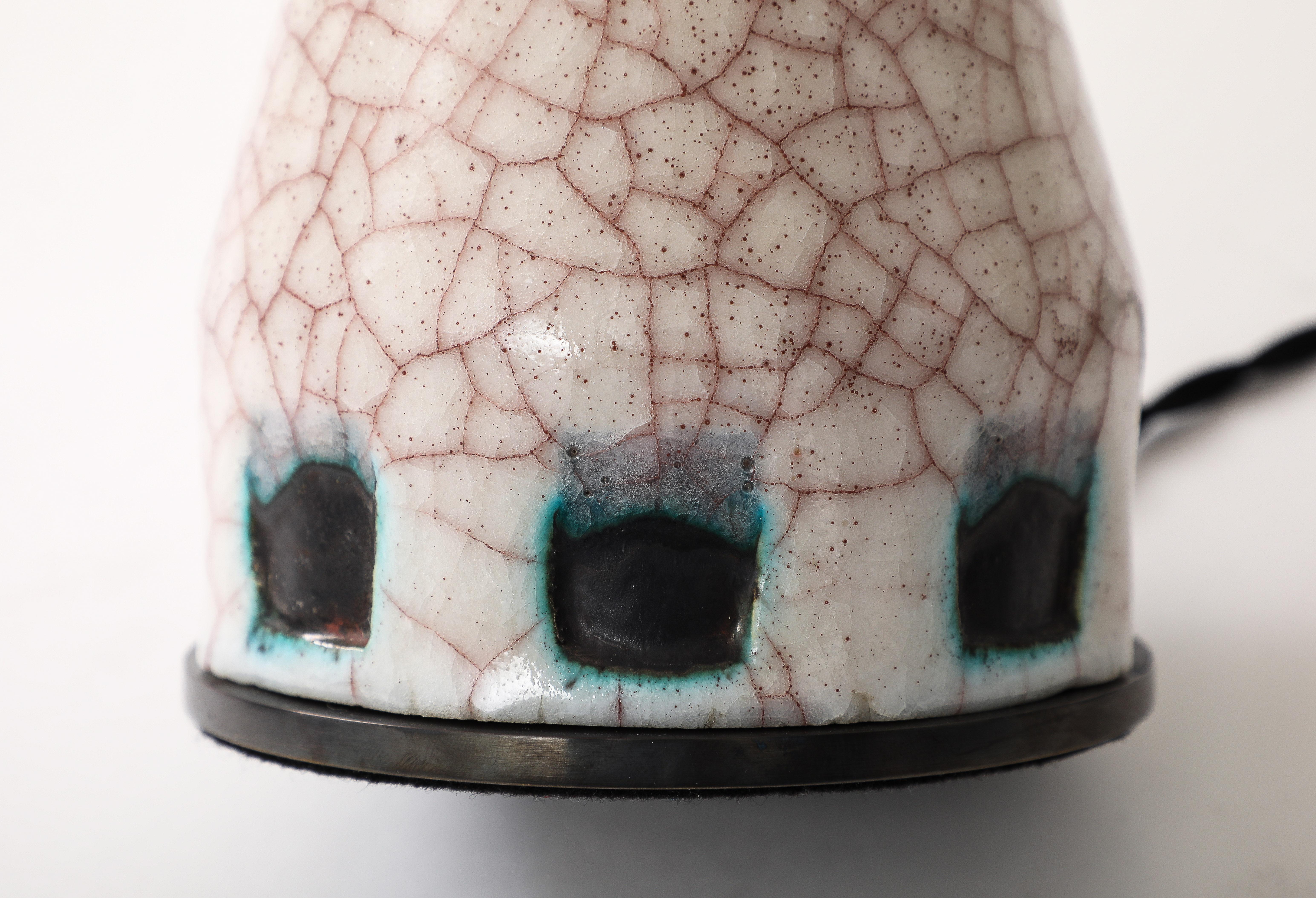 Mid-Century Modern Glazed Ceramic Table Lamp Attributed to Alice Colonieu, France, c. 1960 For Sale