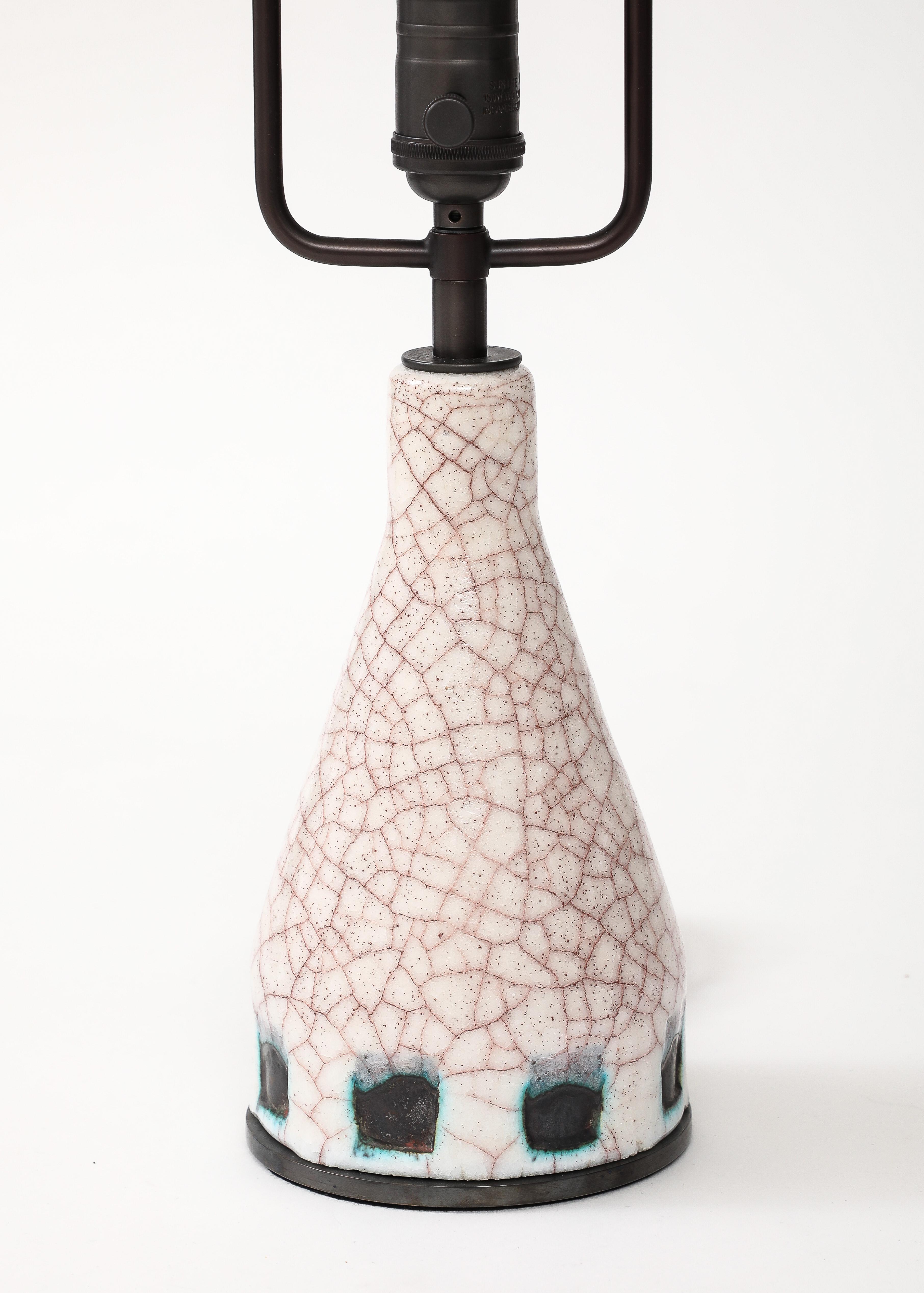 French Glazed Ceramic Table Lamp Attributed to Alice Colonieu, France, c. 1960 For Sale