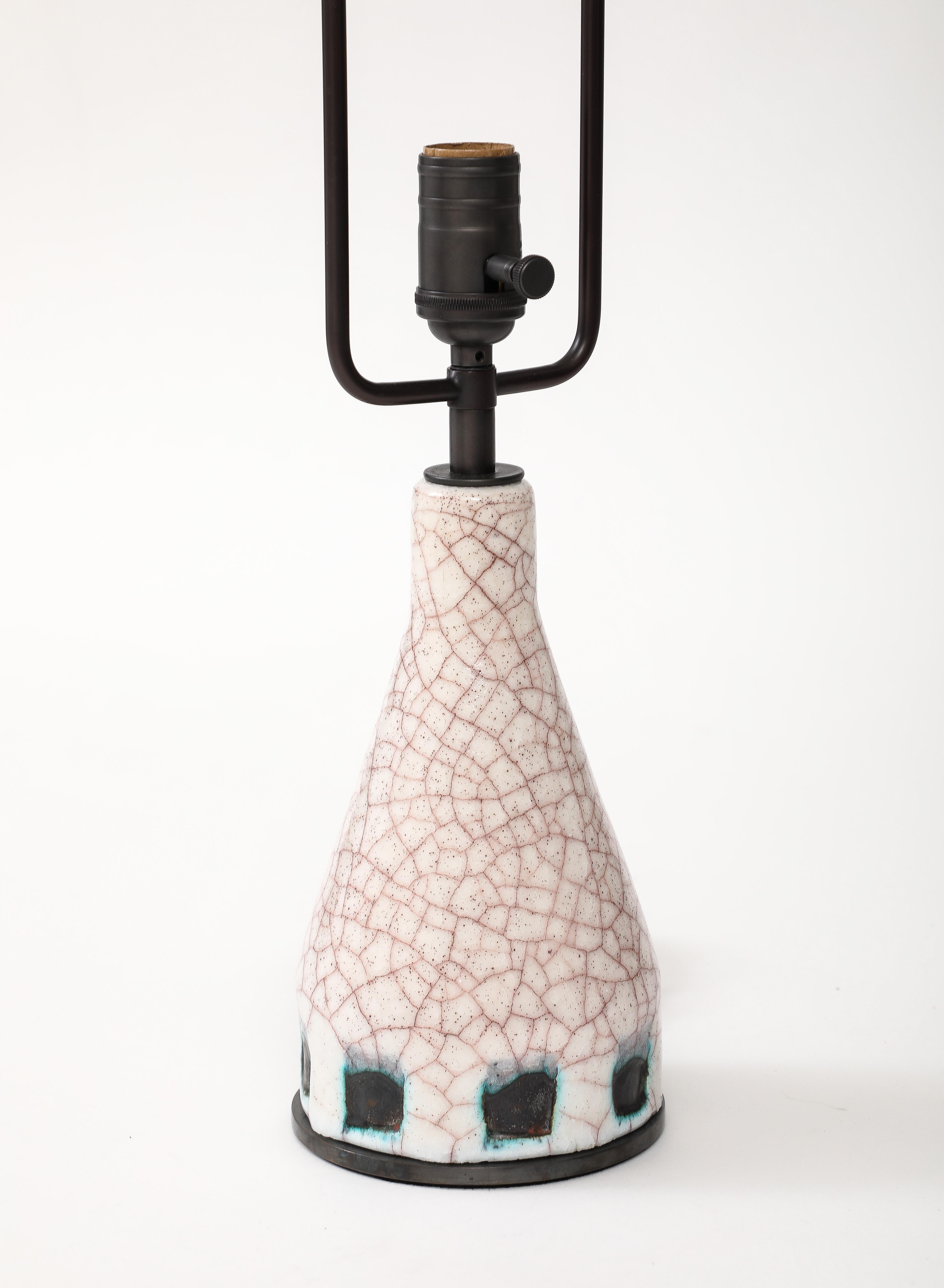 Mid-20th Century Glazed Ceramic Table Lamp Attributed to Alice Colonieu, France, c. 1960 For Sale