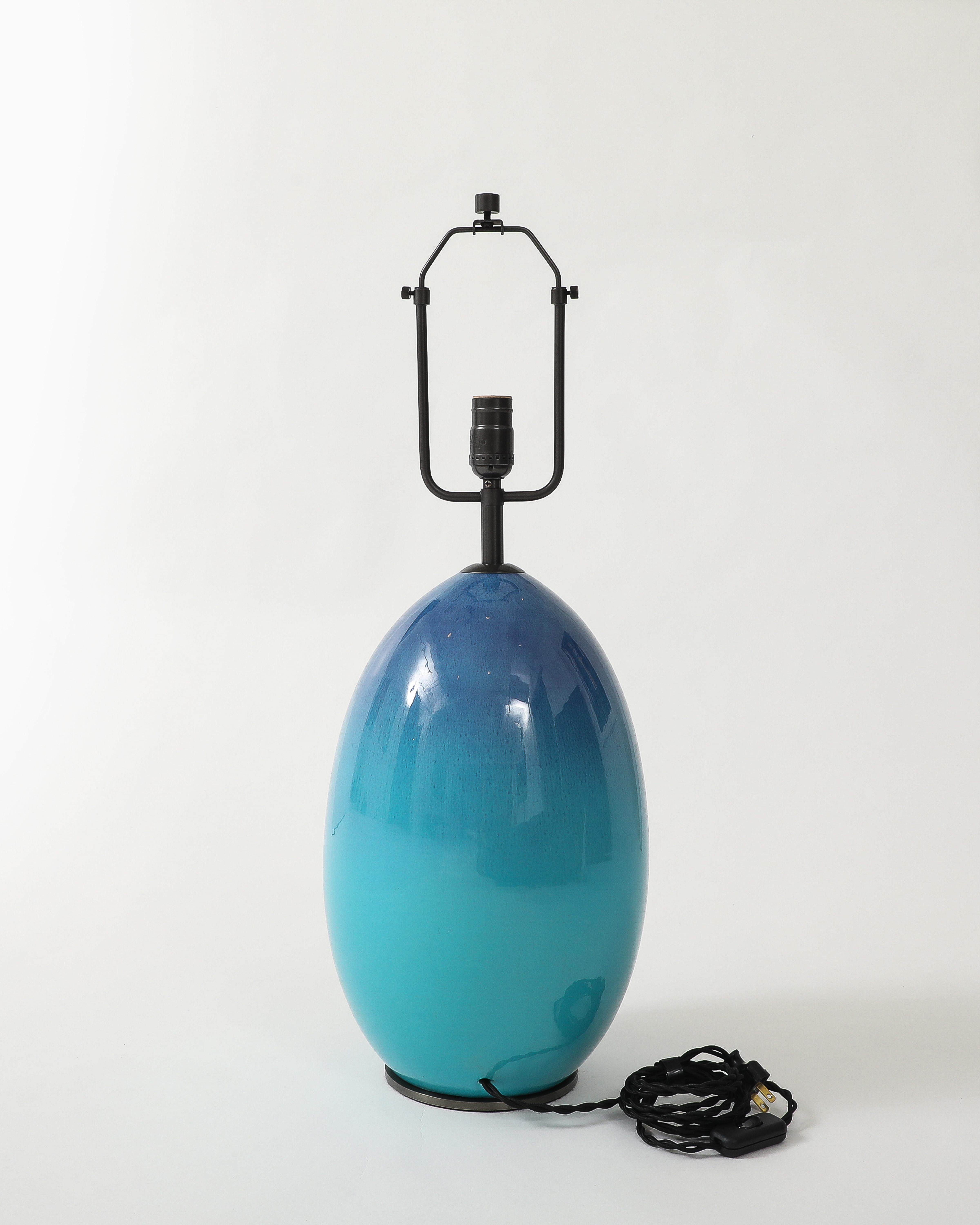 Glazed Ceramic Table Lamp by Gabriel Musarra, France, c. 1950 In Excellent Condition In New York City, NY