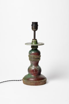Tischlampe aus glasierter Keramik von Jean Maubrou, um 1940.
