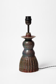Tischlampe aus glasierter Keramik von Jean Maubrou, um 1940.