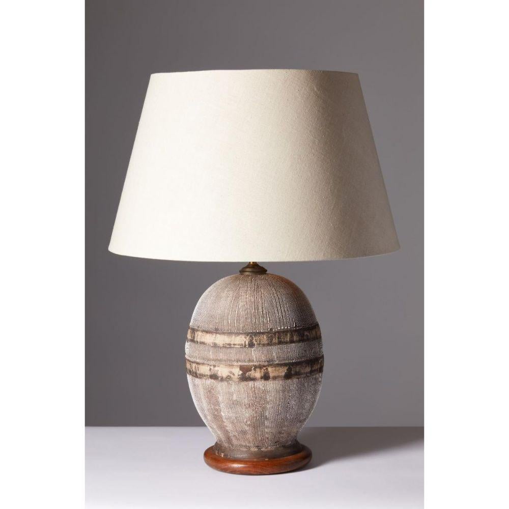 Glazed Ceramic Table Lamp, Keramos, France, c. 1940

This large table lamp is decorated with painterly glazing techniques and patterned texture. Subdued colors complement the meticulously handmade piece perfectly. Original wiring, ready to be