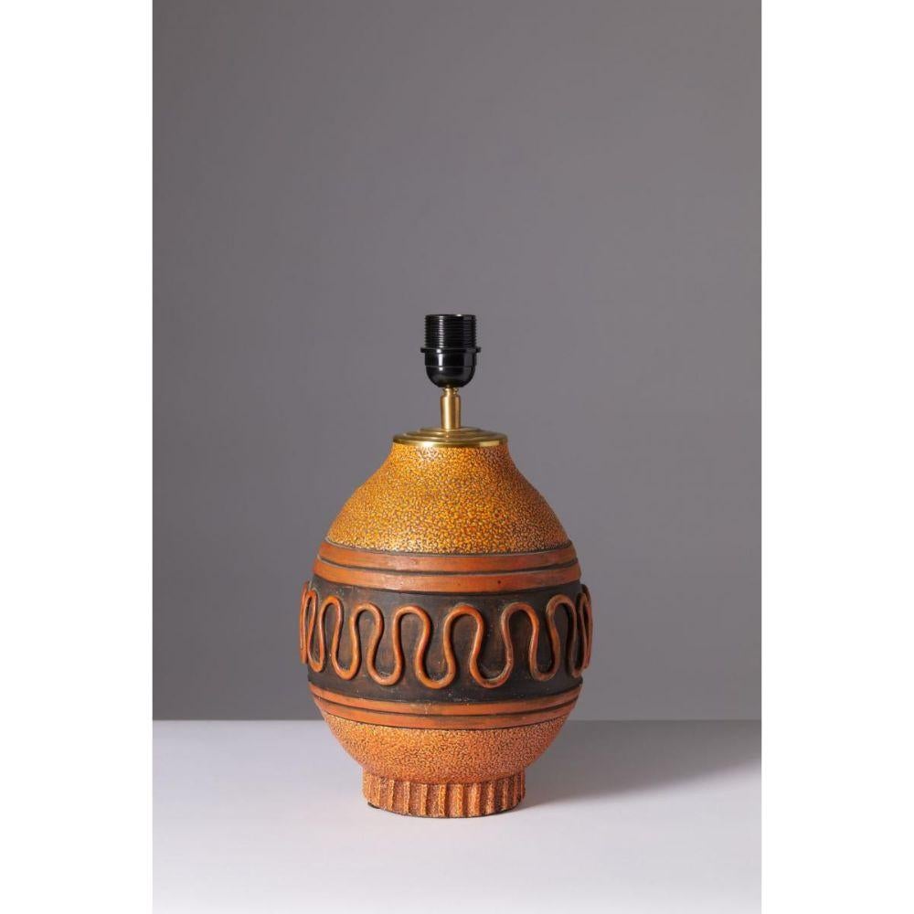 Glasierte Keramik-Tischlampe von Keramos, Frankreich, um 1950 im Zustand „Hervorragend“ im Angebot in New York City, NY