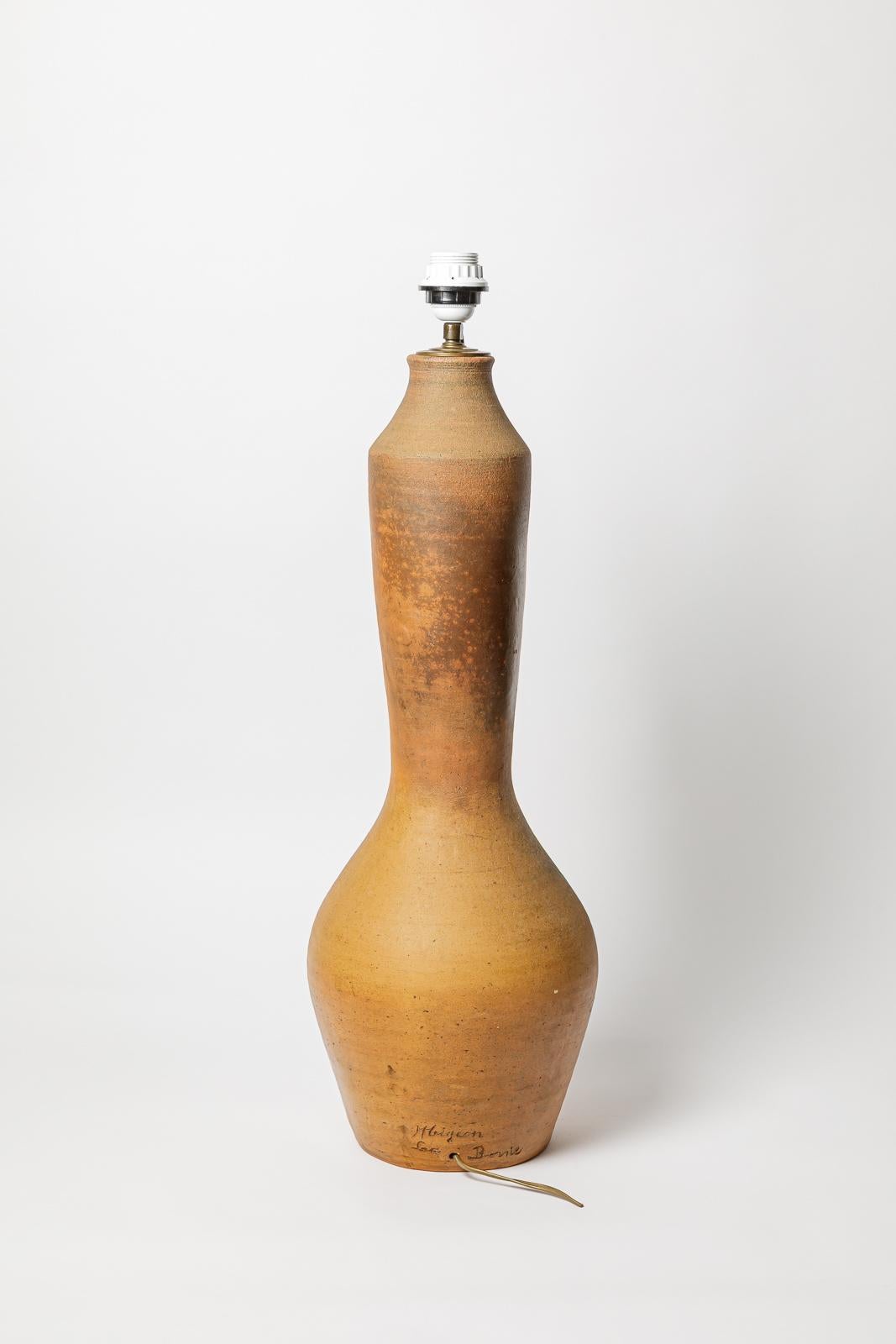 Glazed ceramic table lamp by La Borne, circa 1940. In Excellent Condition For Sale In Saint-Ouen, FR
