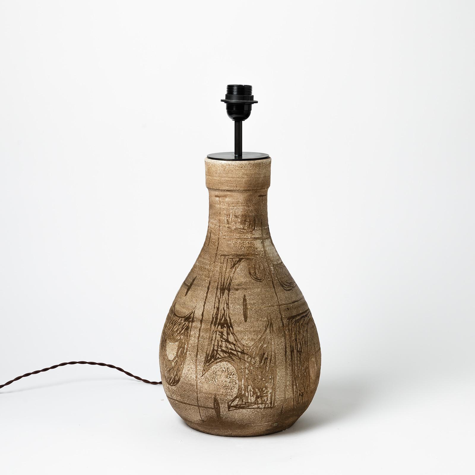 Art déco Lampe de table en céramique émaillée par Les potiers d'Accolay, vers 1960-1970 en vente
