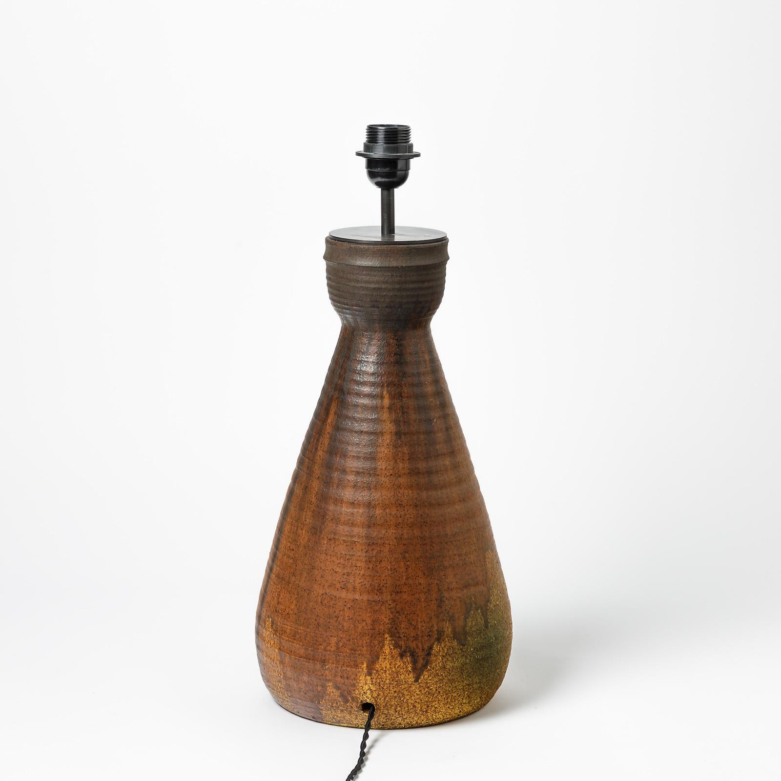 French Glazed ceramic table lamp by Les potiers d’Accolay, circa 1960-1970 For Sale