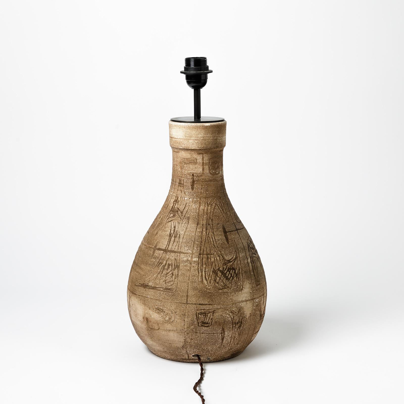 Lampe de table en céramique émaillée par Les potiers d'Accolay, vers 1960-1970 Excellent état - En vente à Saint-Ouen, FR