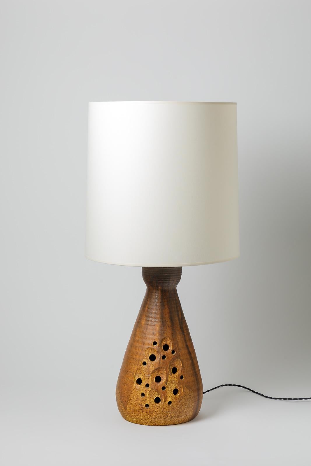 20th Century Glazed ceramic table lamp by Les potiers d’Accolay, circa 1960-1970 For Sale