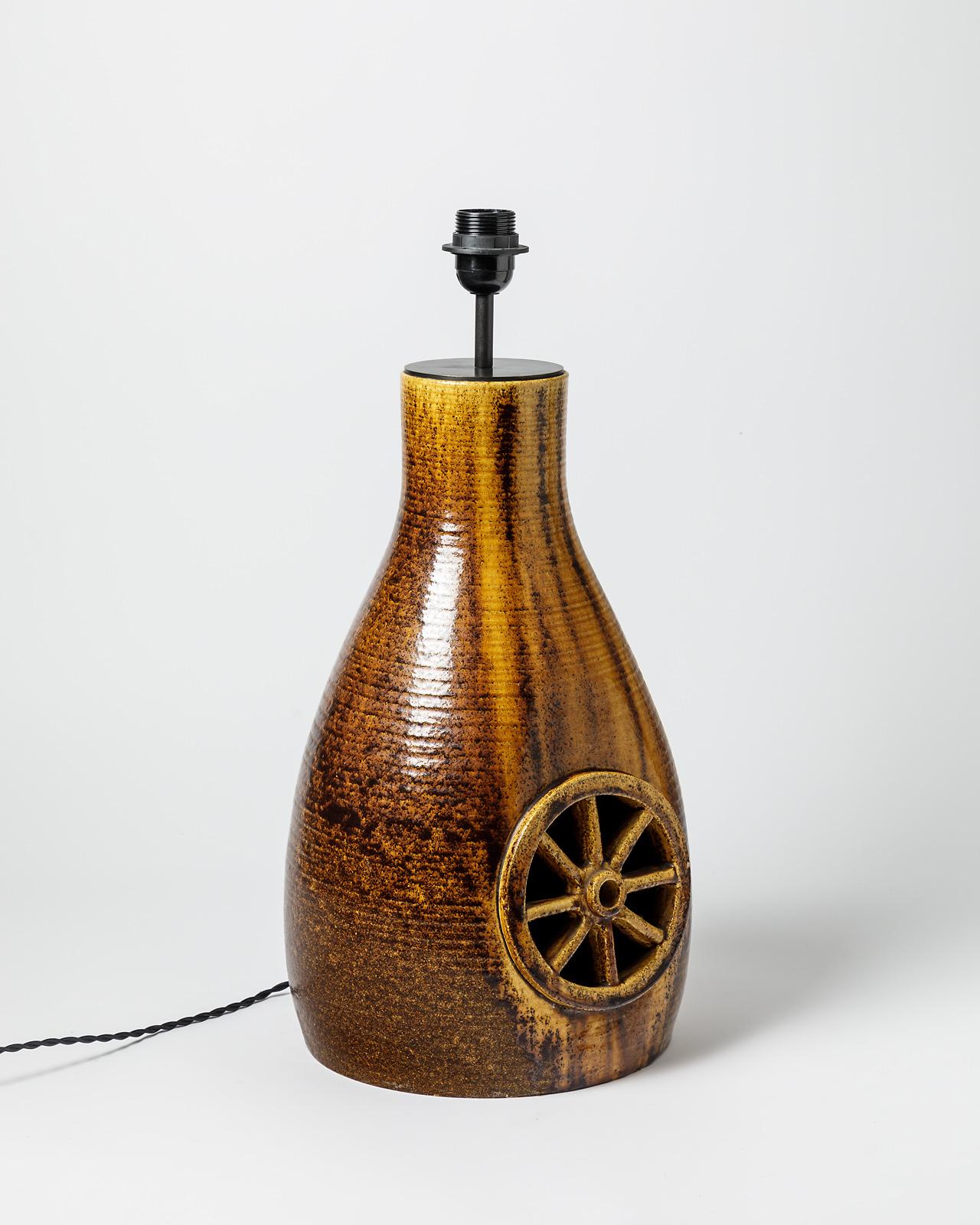 20ième siècle Lampe de table en céramique émaillée par Les potiers d'Accolay, vers 1960-1970 en vente