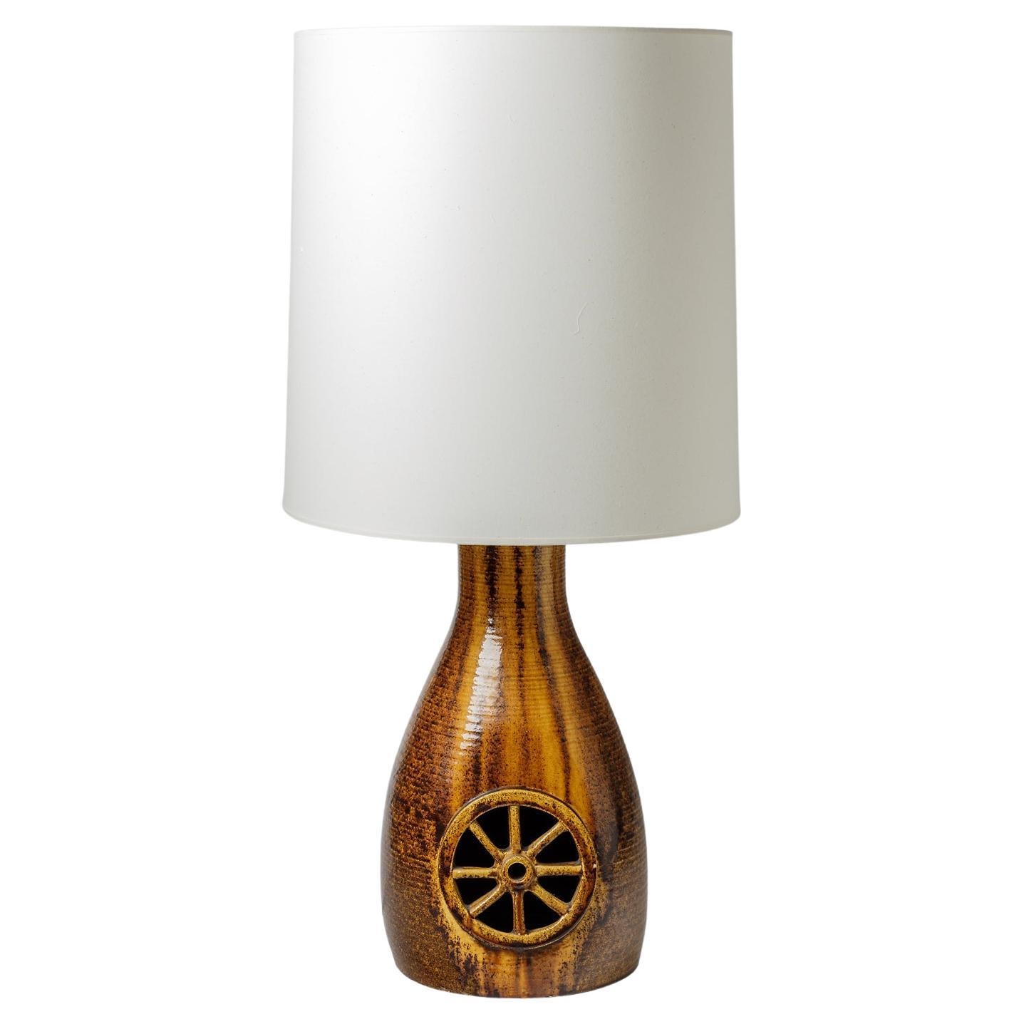 Glazed ceramic table lamp by Les potiers d’Accolay, circa 1960-1970 For Sale