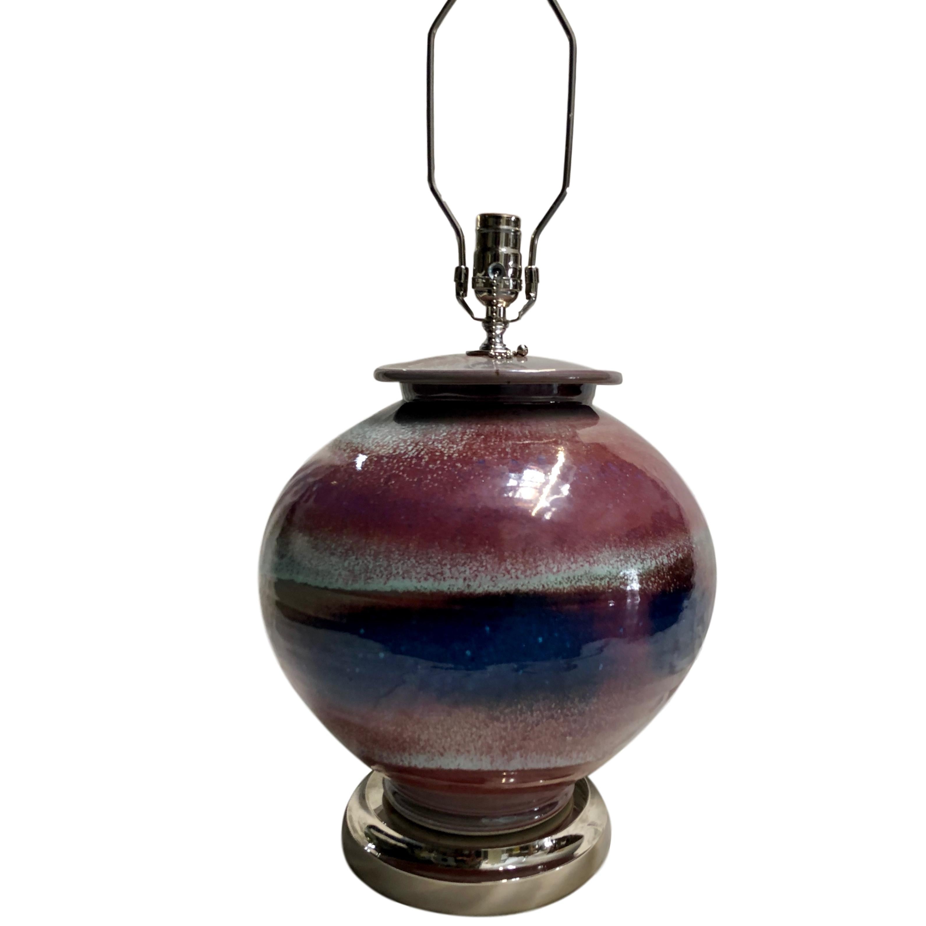 Italian Glazed Ceramic Table Lamp For Sale