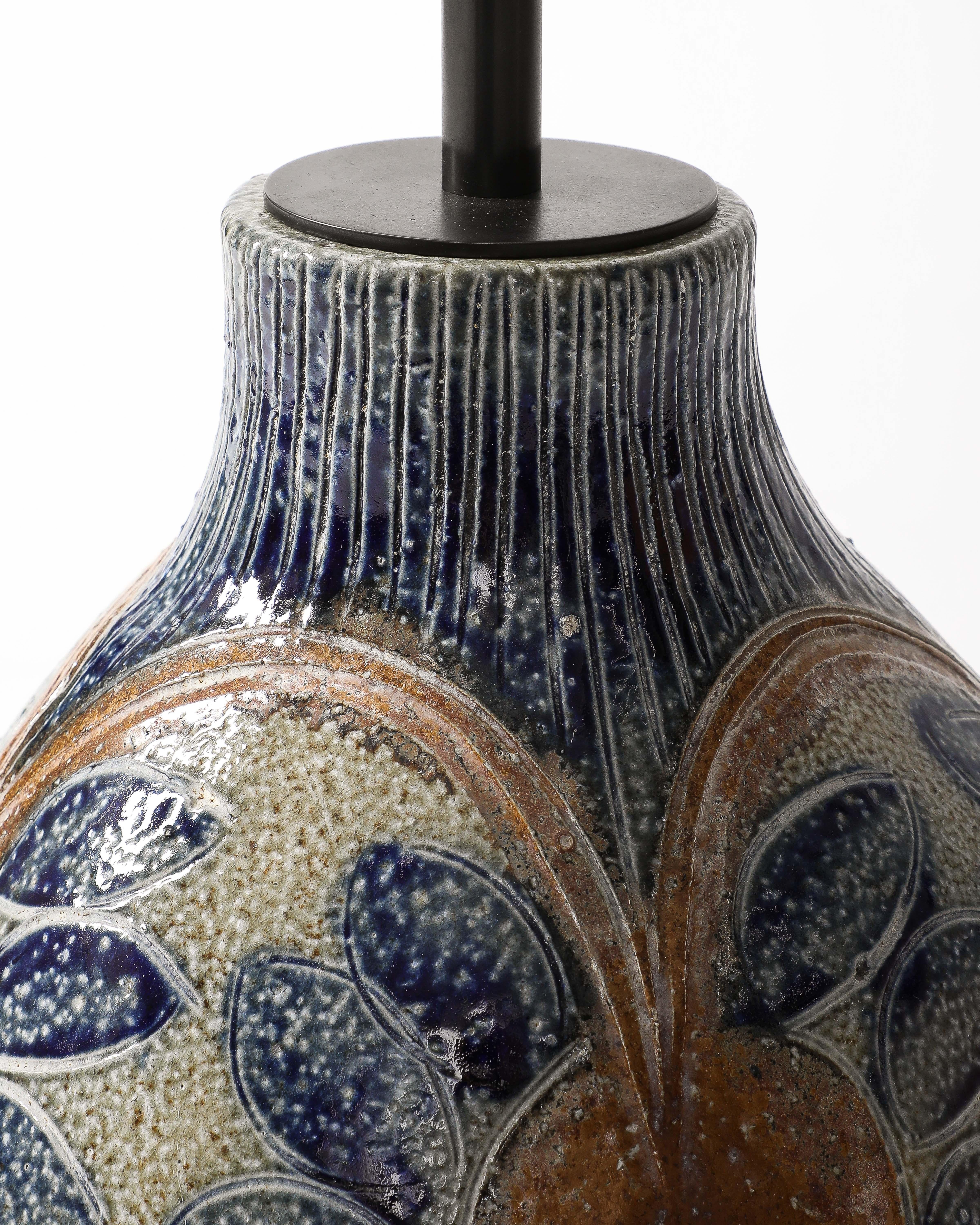 Glazed Ceramic Table Lamp, France, c. 1950 7