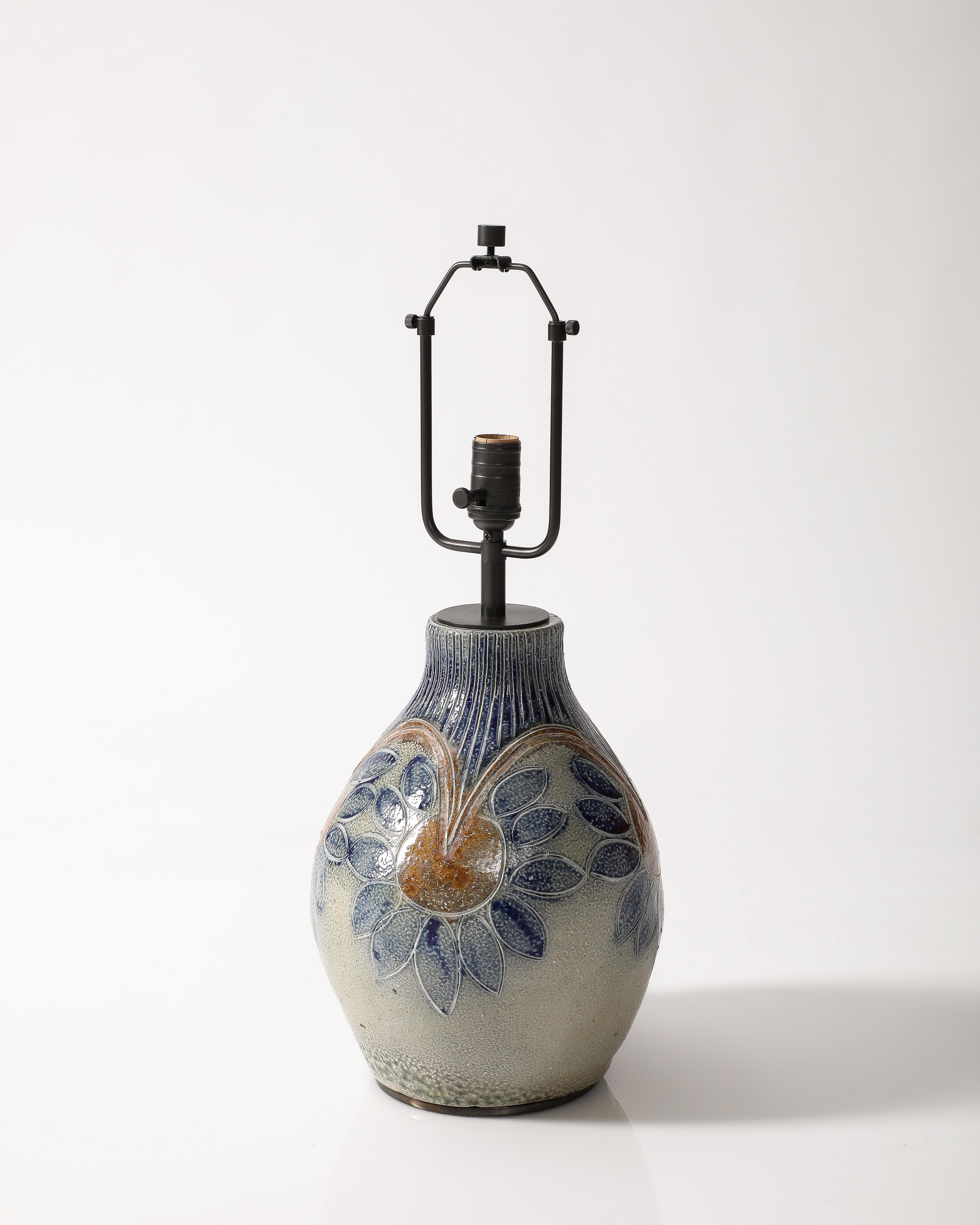 French Glazed Ceramic Table Lamp, France, c. 1950