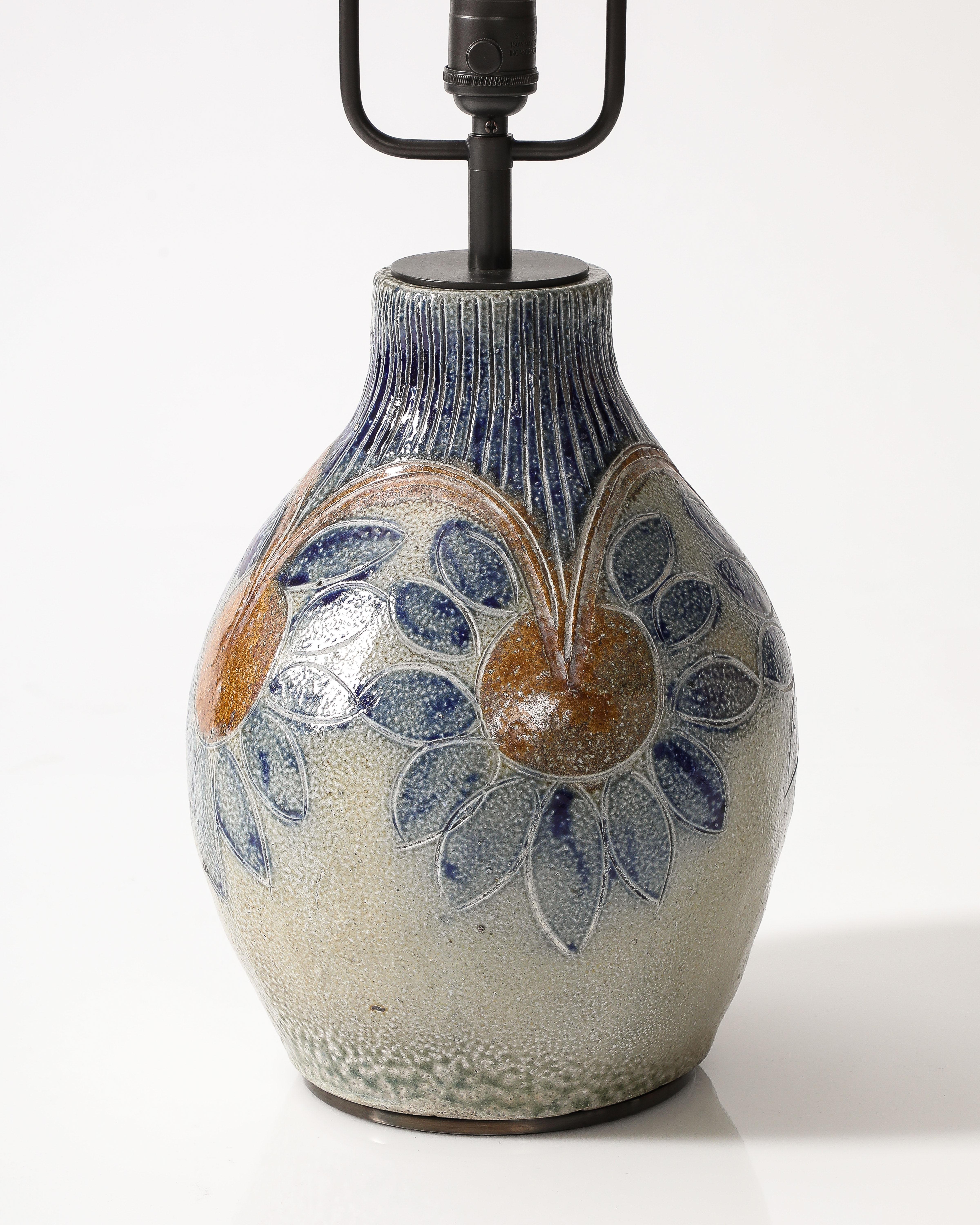 Mid-20th Century Glazed Ceramic Table Lamp, France, c. 1950