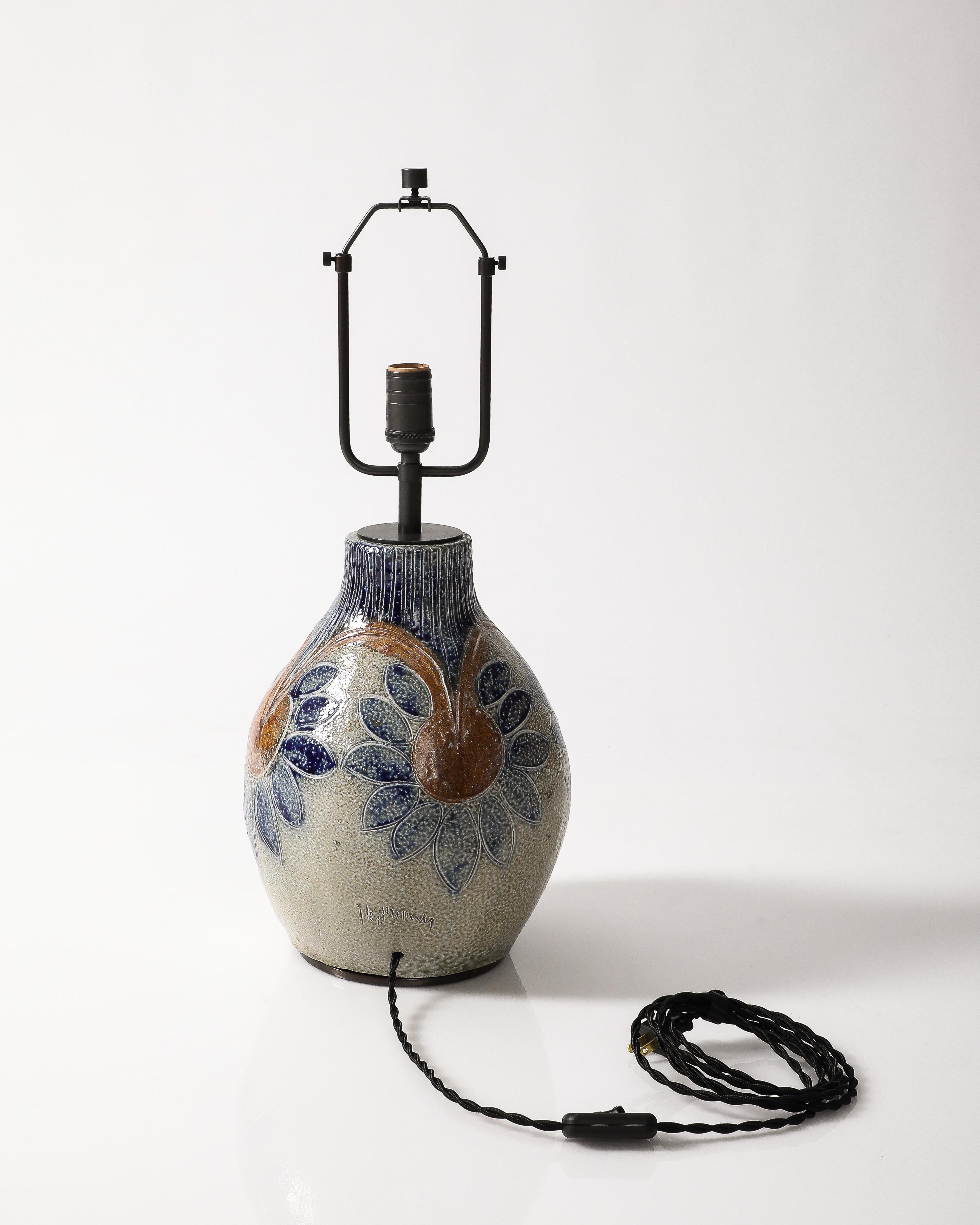 Glazed Ceramic Table Lamp, France, c. 1950 3