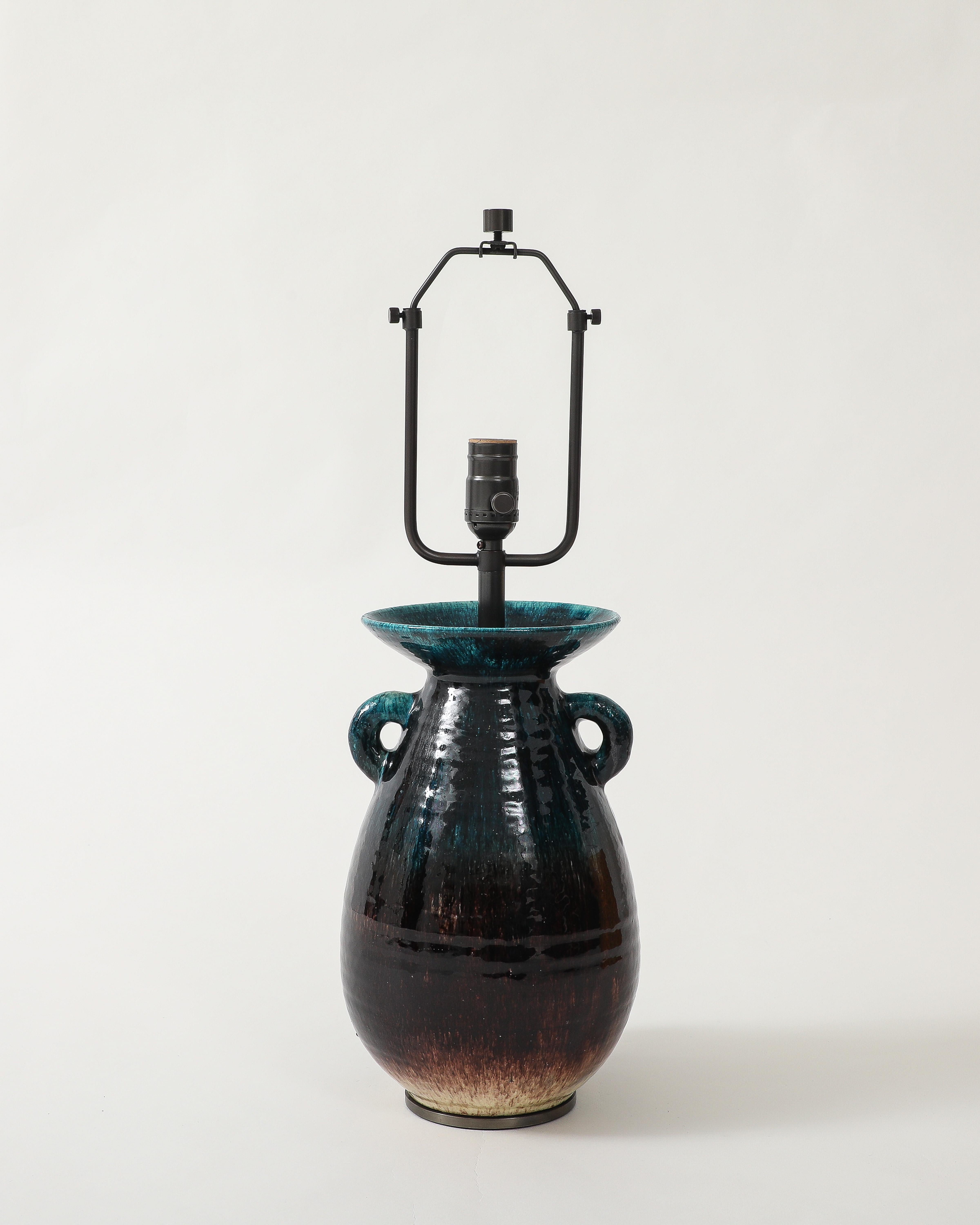 Francese Lampada da tavolo in ceramica smaltata, Francia, 1960 ca.