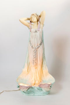 Glazed ceramic table lamp. France, early 20th century.