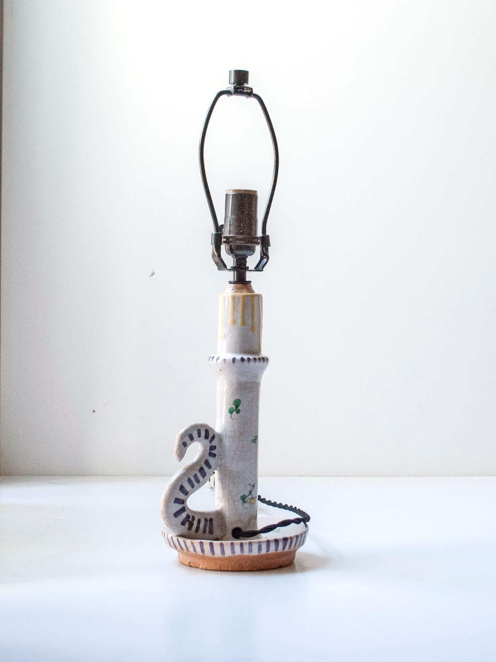 Lámpara de mesa de cerámica vidriada en forma de candelabro, Vallauris, Francia Glaseado en venta