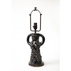 Lampe de table en céramique noire en forme de femme par Paul Pouchol, IMO Jouve