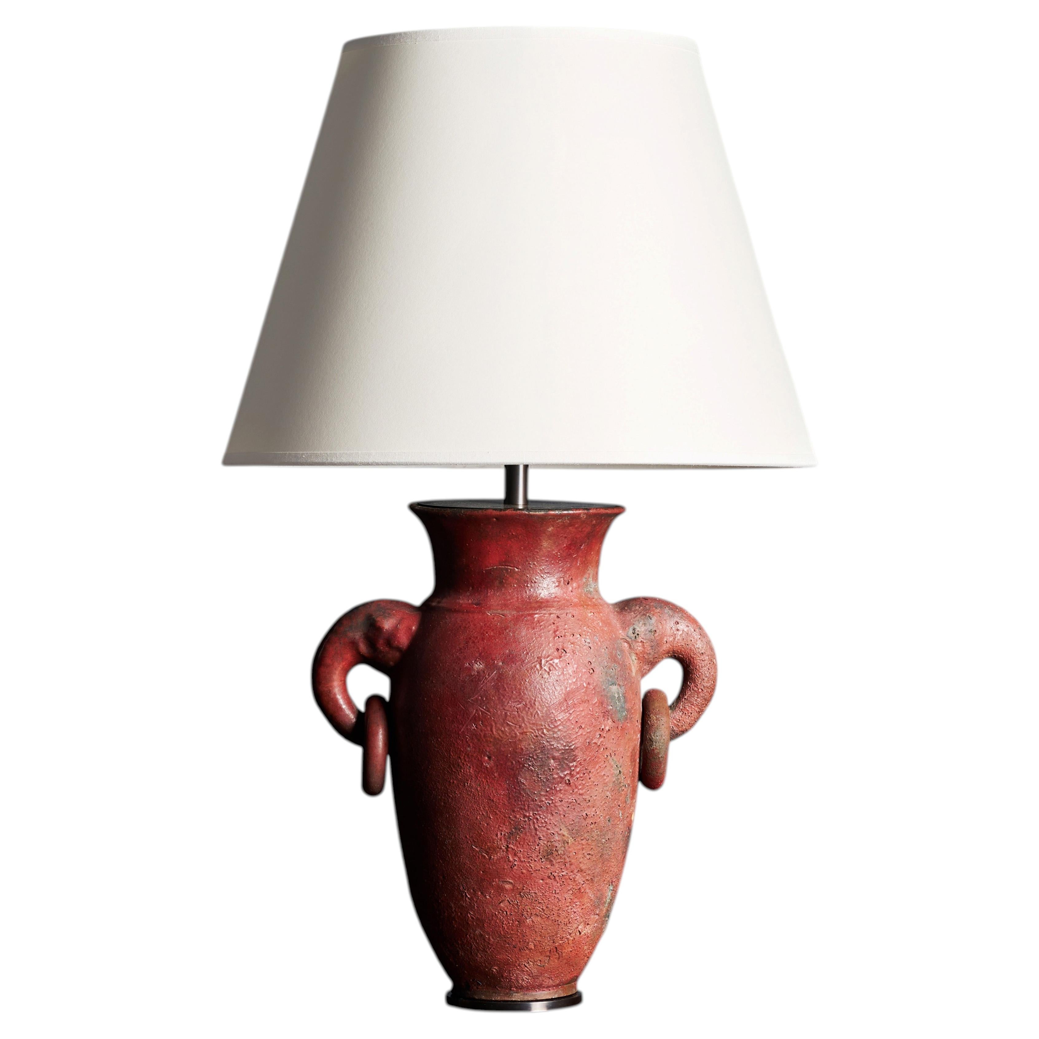 Glazed Ceramic Table Lamp with Rings and Elephant Head Motif, Europe, 20th C