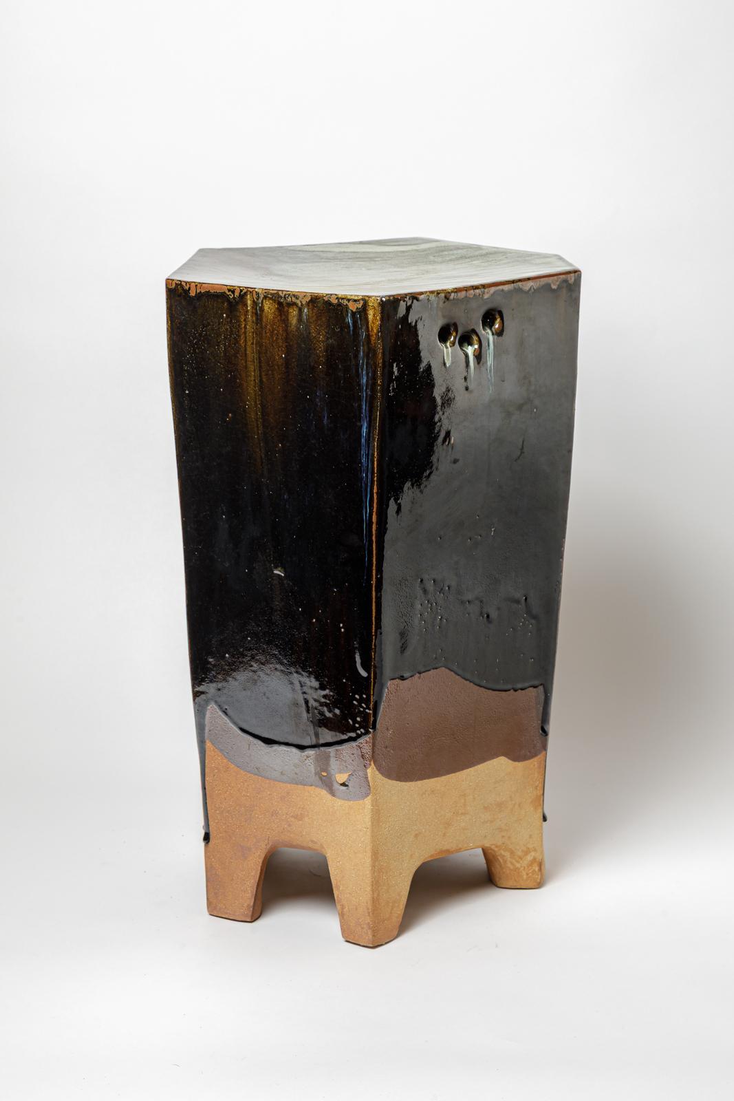 Beaux-Arts Table ou tabouret en céramique émaillée de Marie-Lucie Trinquand, 2025. en vente