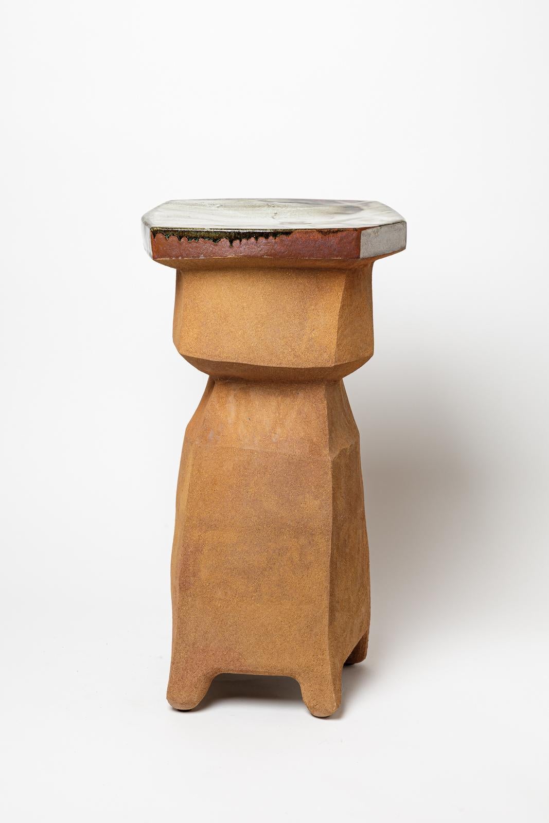 Beaux-Arts Table ou tabouret en céramique émaillée de Marie-Lucie Trinquand, 2025. en vente