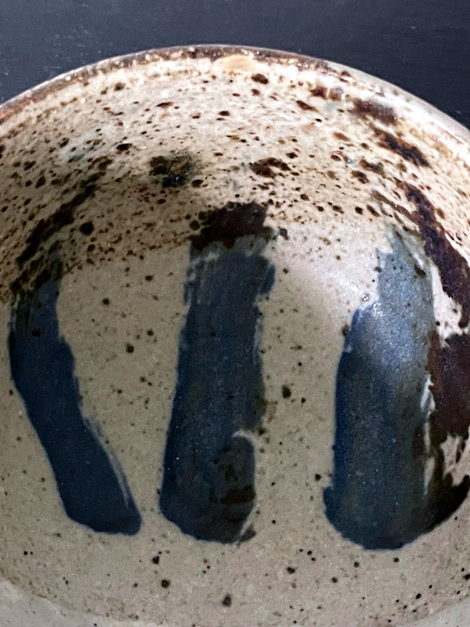 Glazed Ceramic Tea Bowl with Abstract Strokes by Toshiko Takaezu For Sale 6