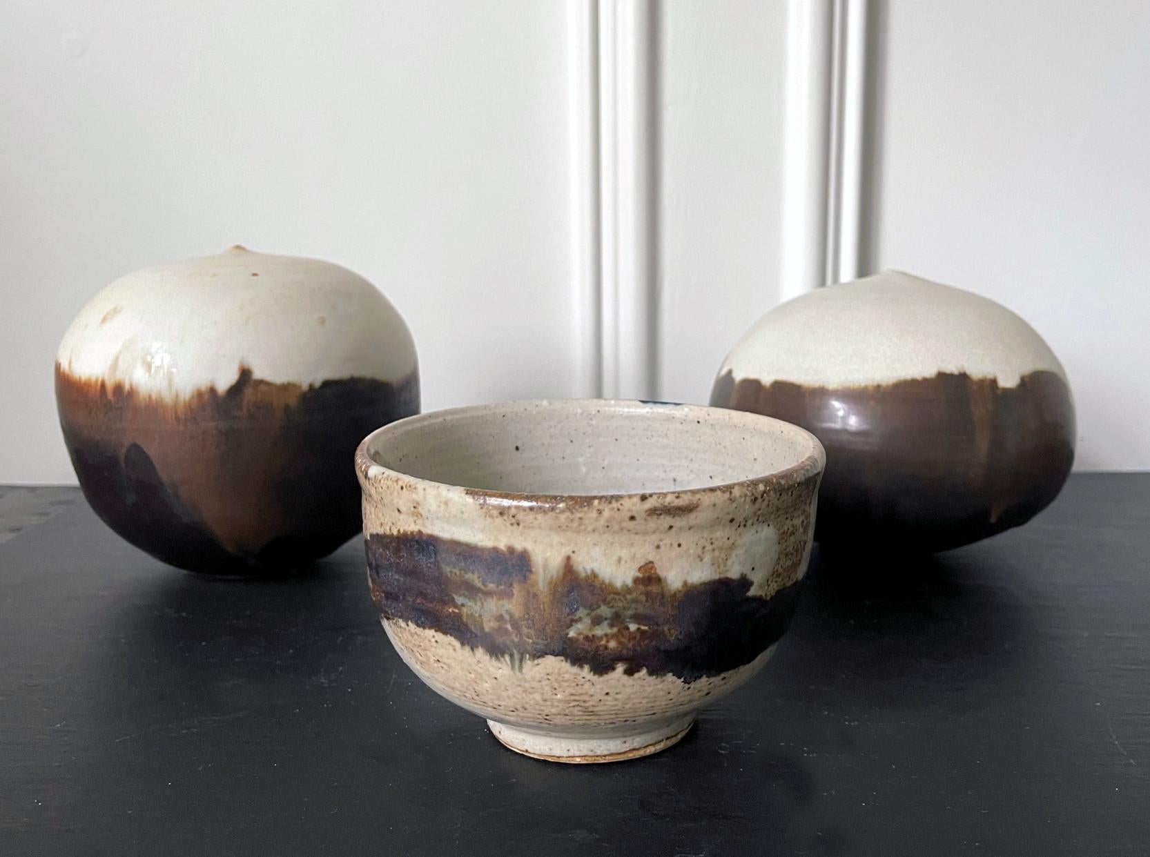 Glazed Ceramic Tea Bowl with Abstract Strokes by Toshiko Takaezu For Sale 11