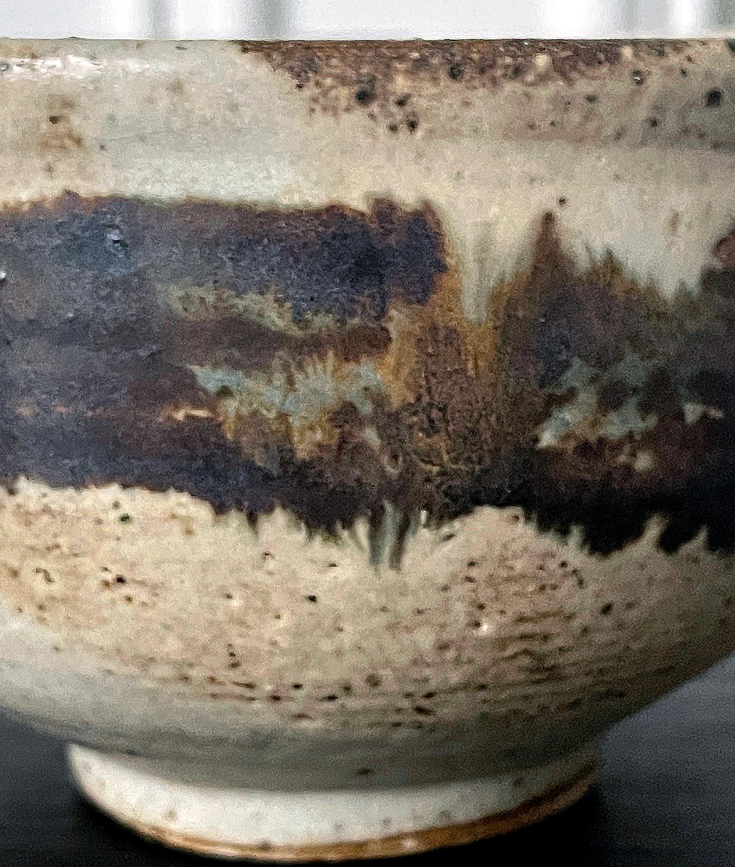 Glazed Ceramic Tea Bowl with Abstract Strokes by Toshiko Takaezu For Sale 5