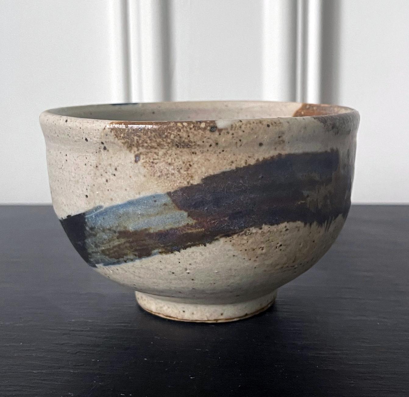 Modern Glazed Ceramic Tea Bowl with Abstract Strokes by Toshiko Takaezu For Sale