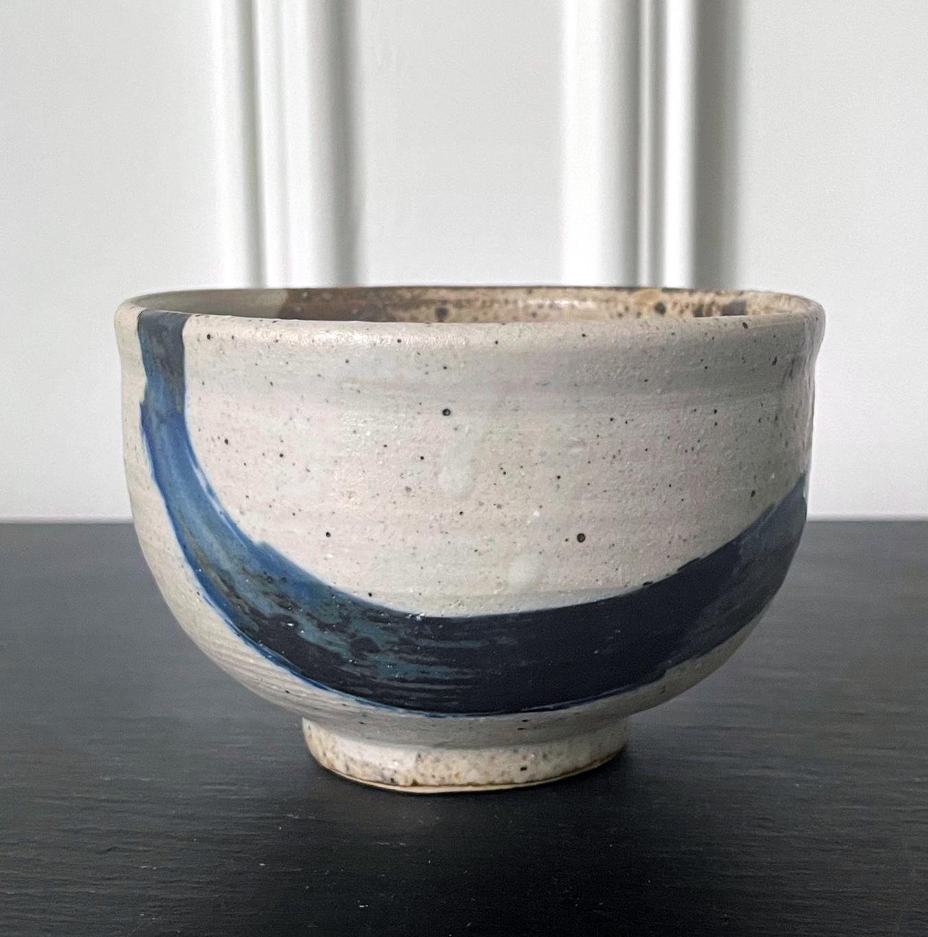 American Glazed Ceramic Tea Bowl with Abstract Strokes by Toshiko Takaezu For Sale