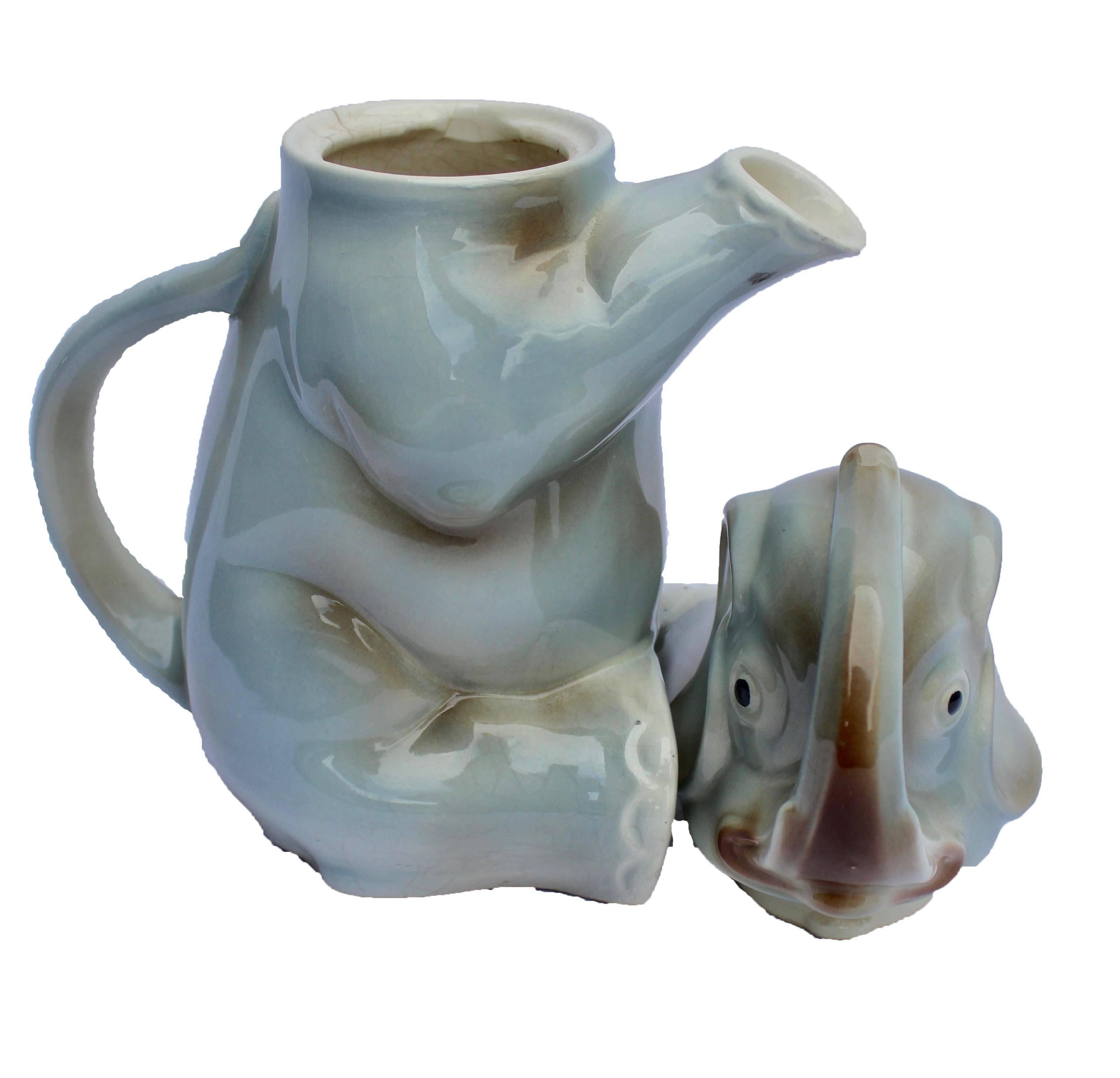 Art Deco Glazed Ceramic Teapot in the Shape of Elephant Handmade