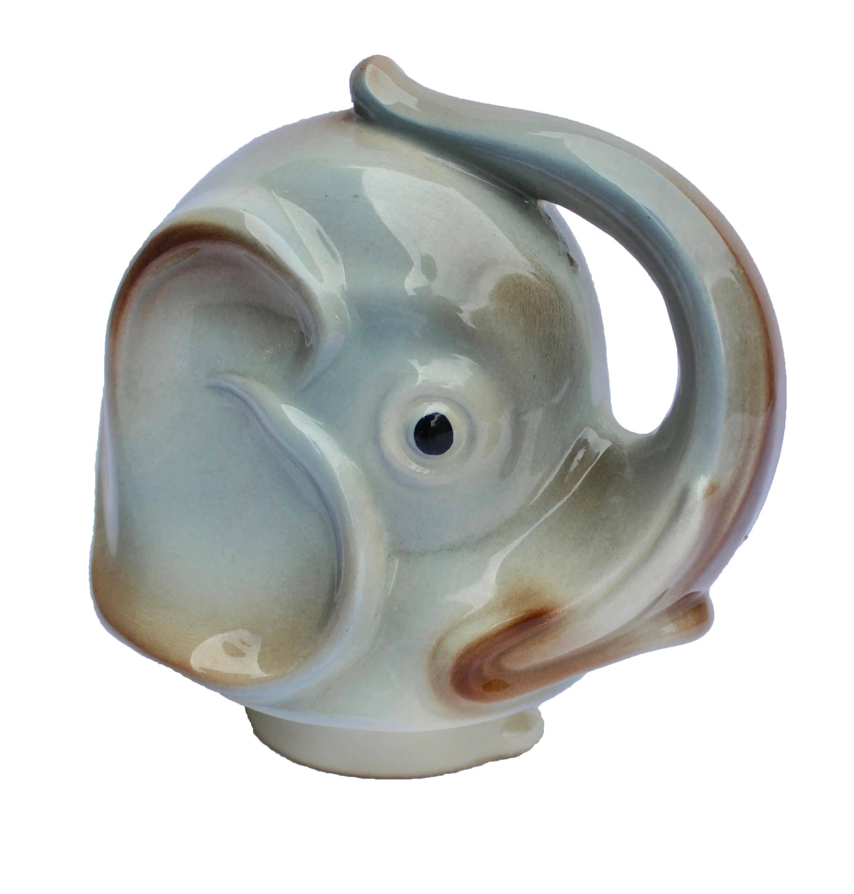 English Glazed Ceramic Teapot in the Shape of Elephant Handmade