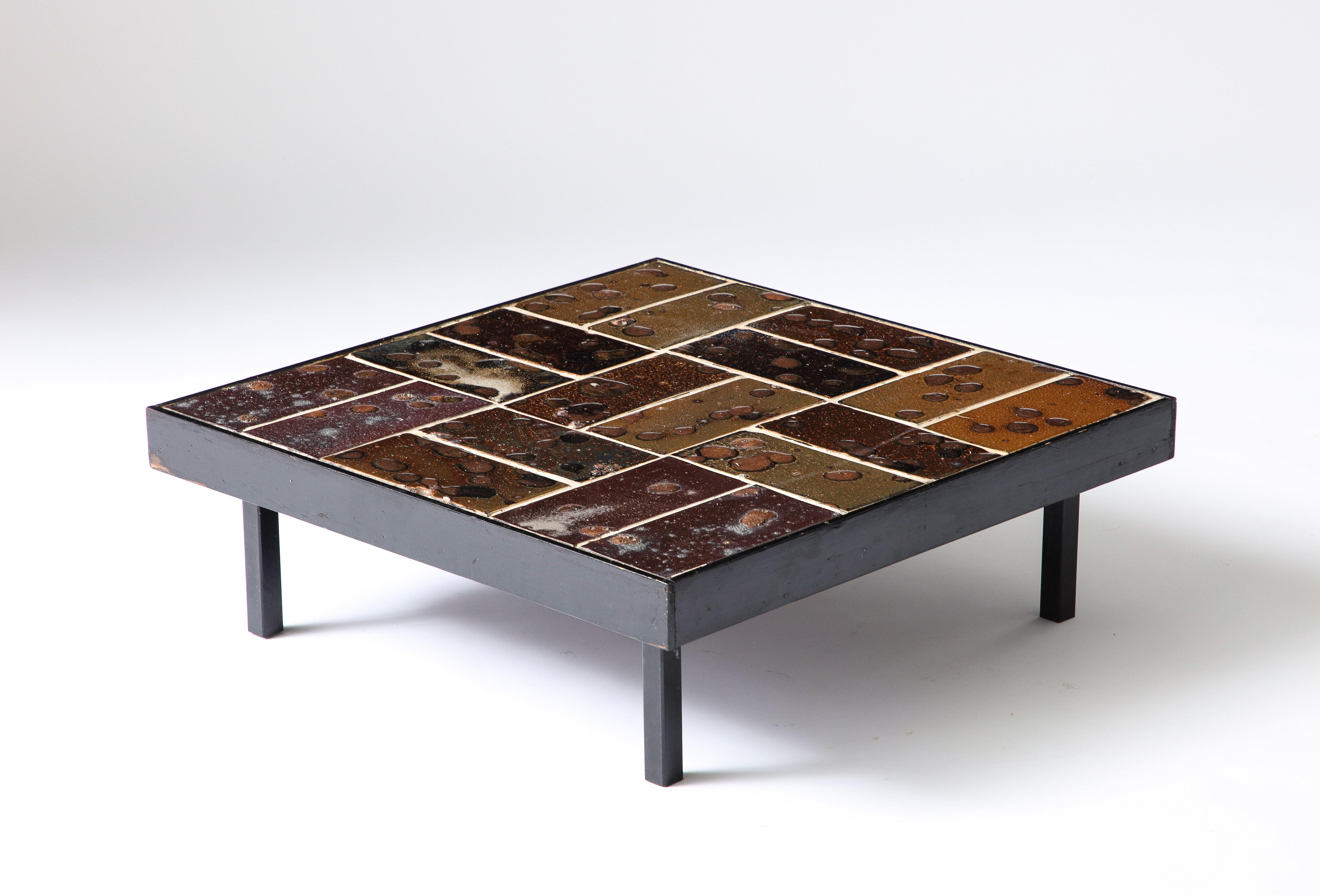 Glazed Ceramic Tile Coffee Table, Belgium, c. 1960 For Sale 1