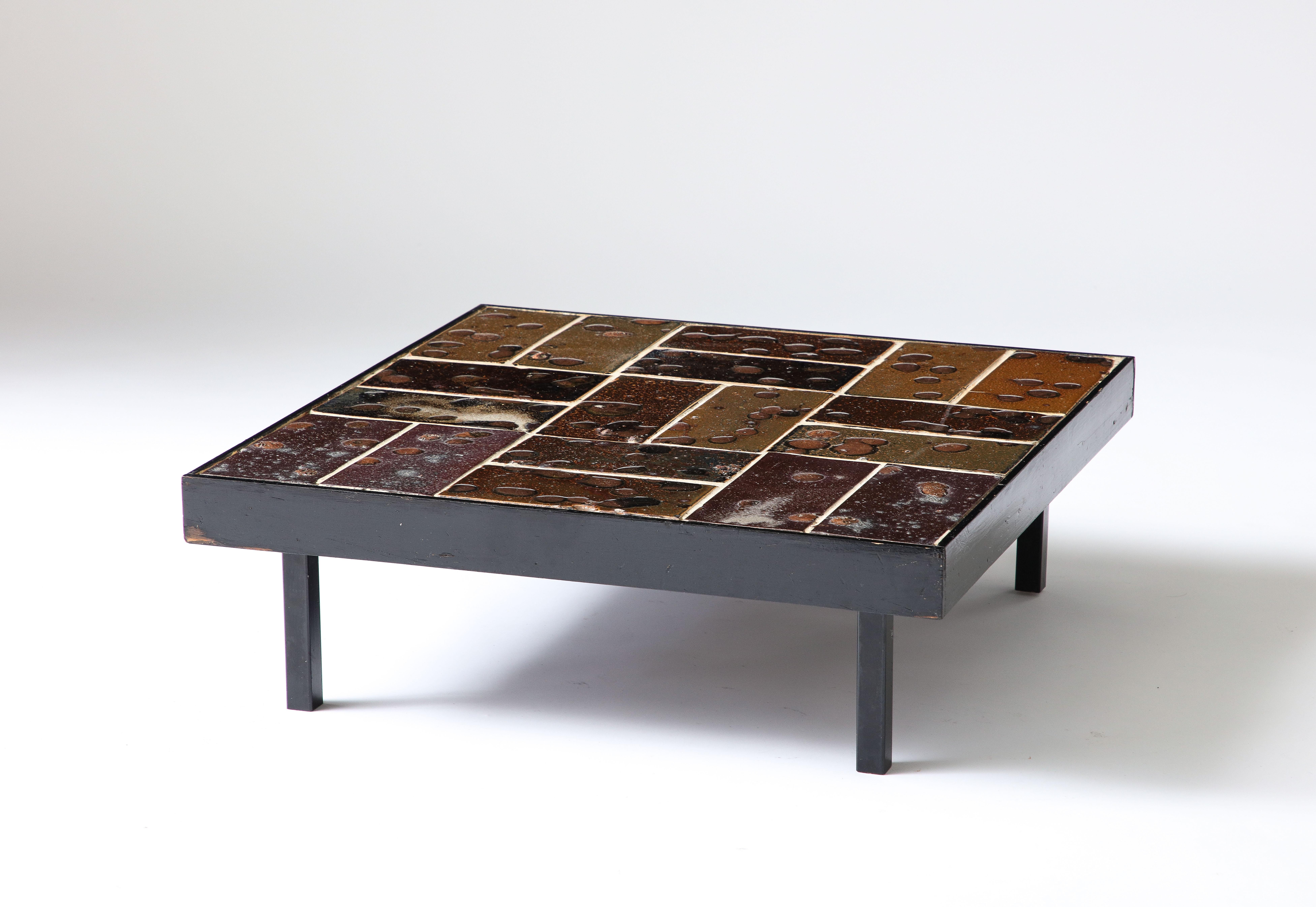 Glazed Ceramic Tile Coffee Table, Belgium, c. 1960 For Sale 2
