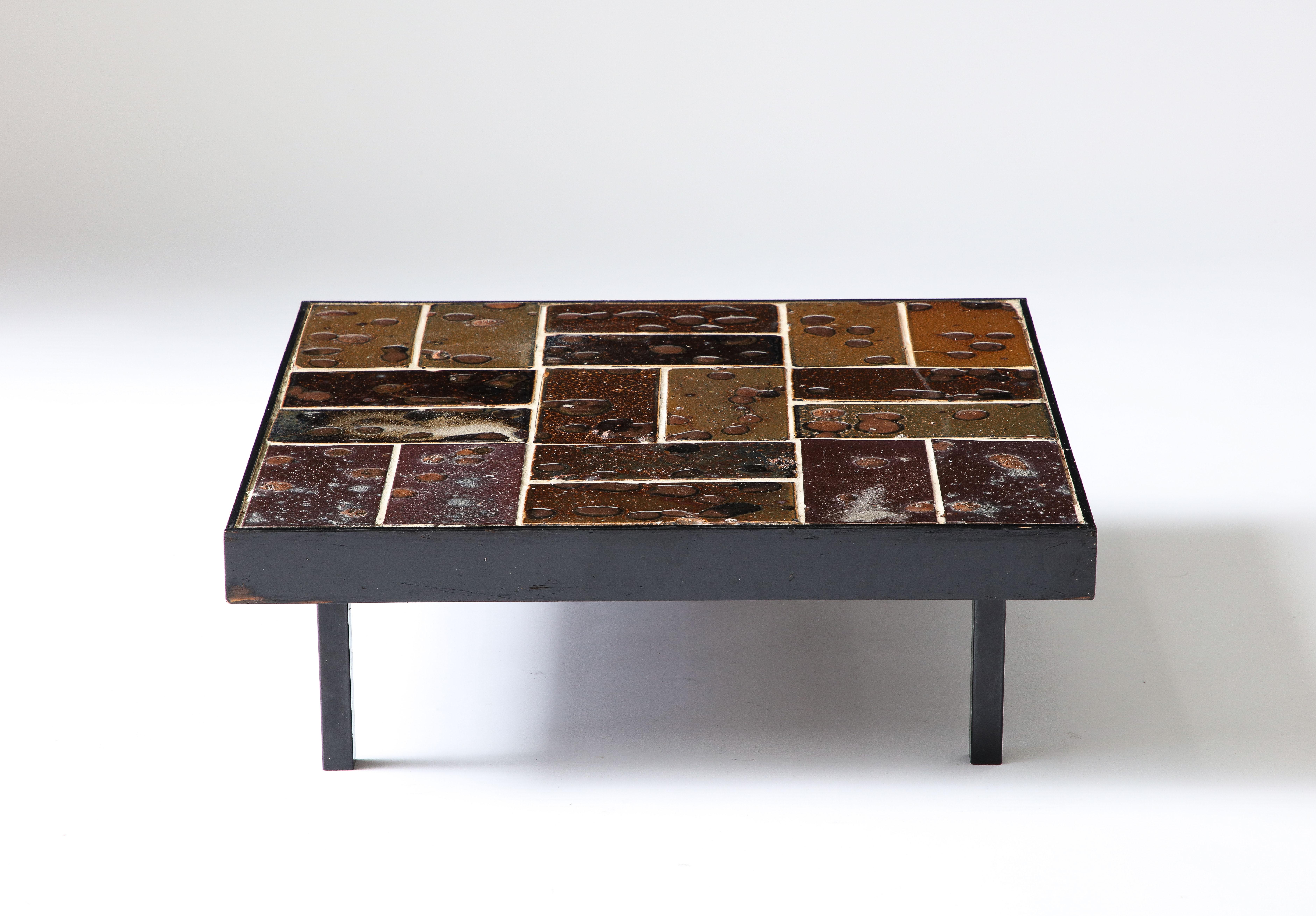 Glazed Ceramic Tile Coffee Table, Belgium, c. 1960 For Sale 3