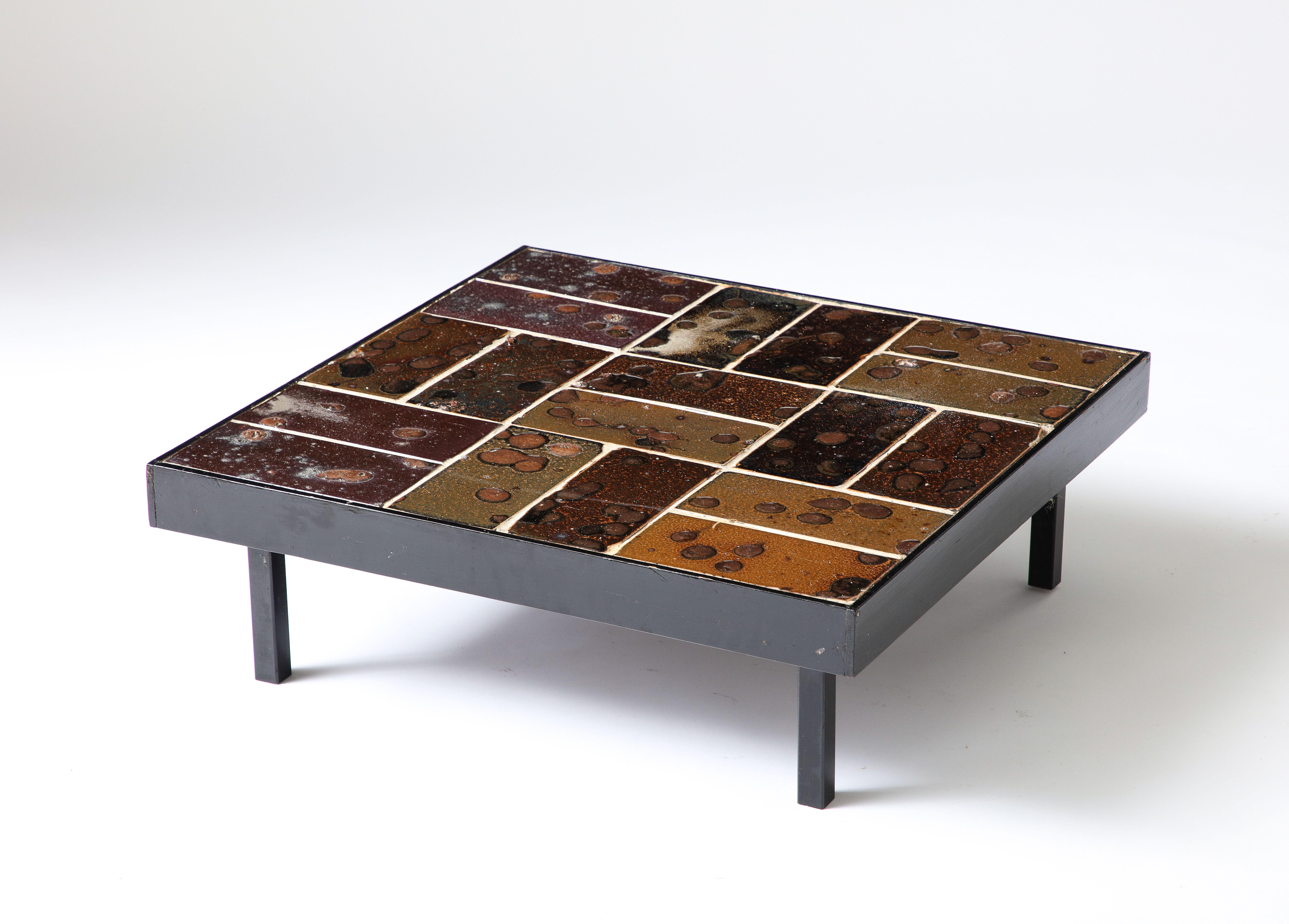Glazed Ceramic Tile Coffee Table, Belgium, c. 1960 For Sale 4