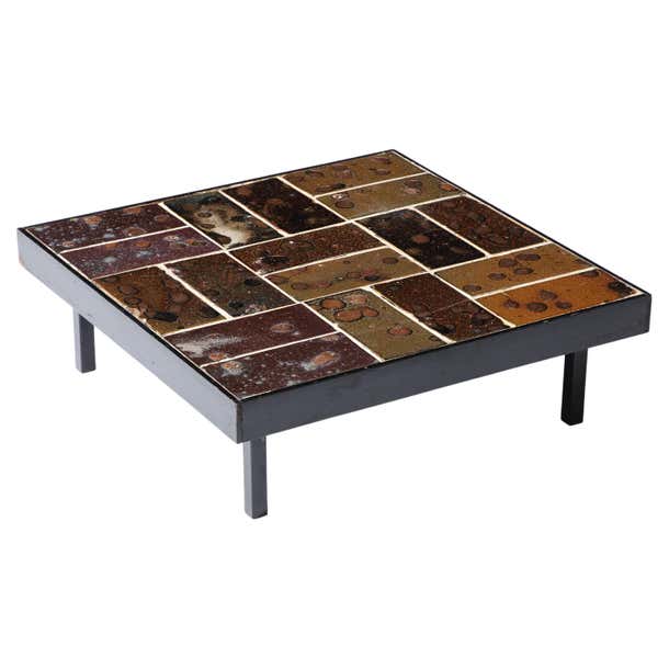 Glazed Ceramic Tile Coffee Table, Belgium, c. 1960 For Sale at 1stDibs