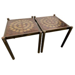 Glazed Ceramic Tile Top Brass Tables- A Pair